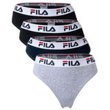 FILA Damen String, 4er Pack - Logo-Bund, Cotton Stretch, einfarbig