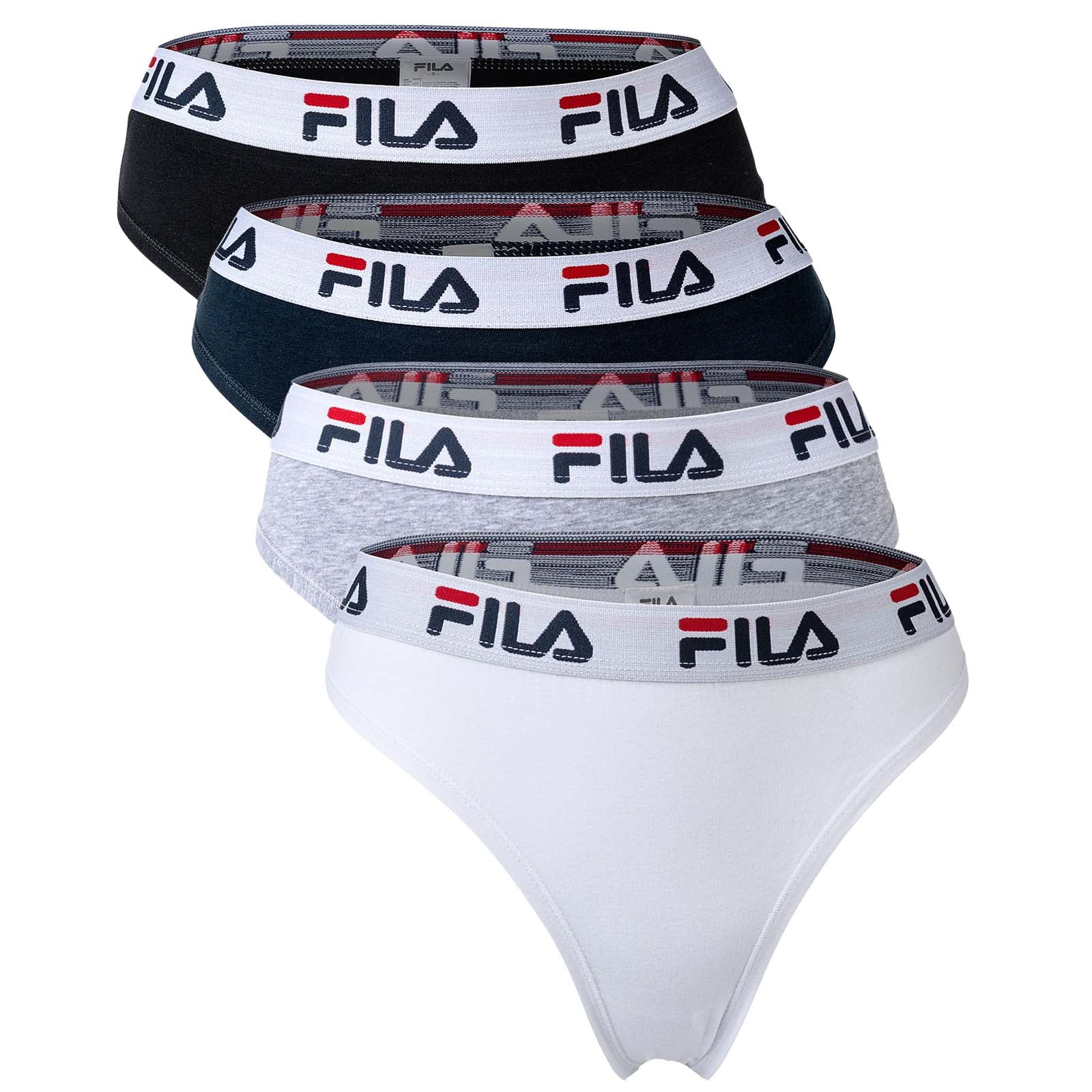 FILA Damen String, 4er Pack - Logo-Bund, Cotton Stretch, einfarbig