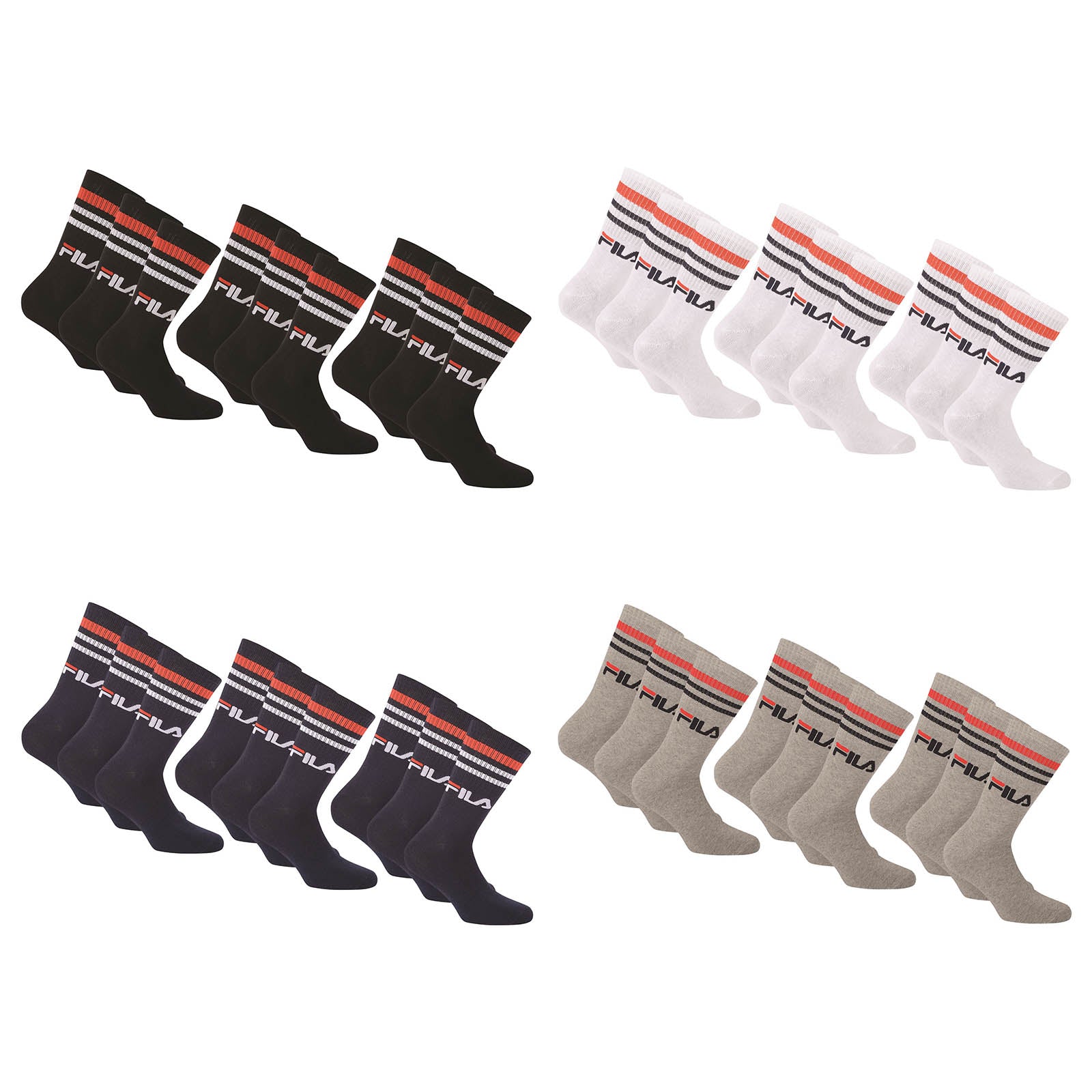 FILA Unisex Socks 9 pairs - Street, Sport, Lifestyle, Socks Set, Stripes, 35-46