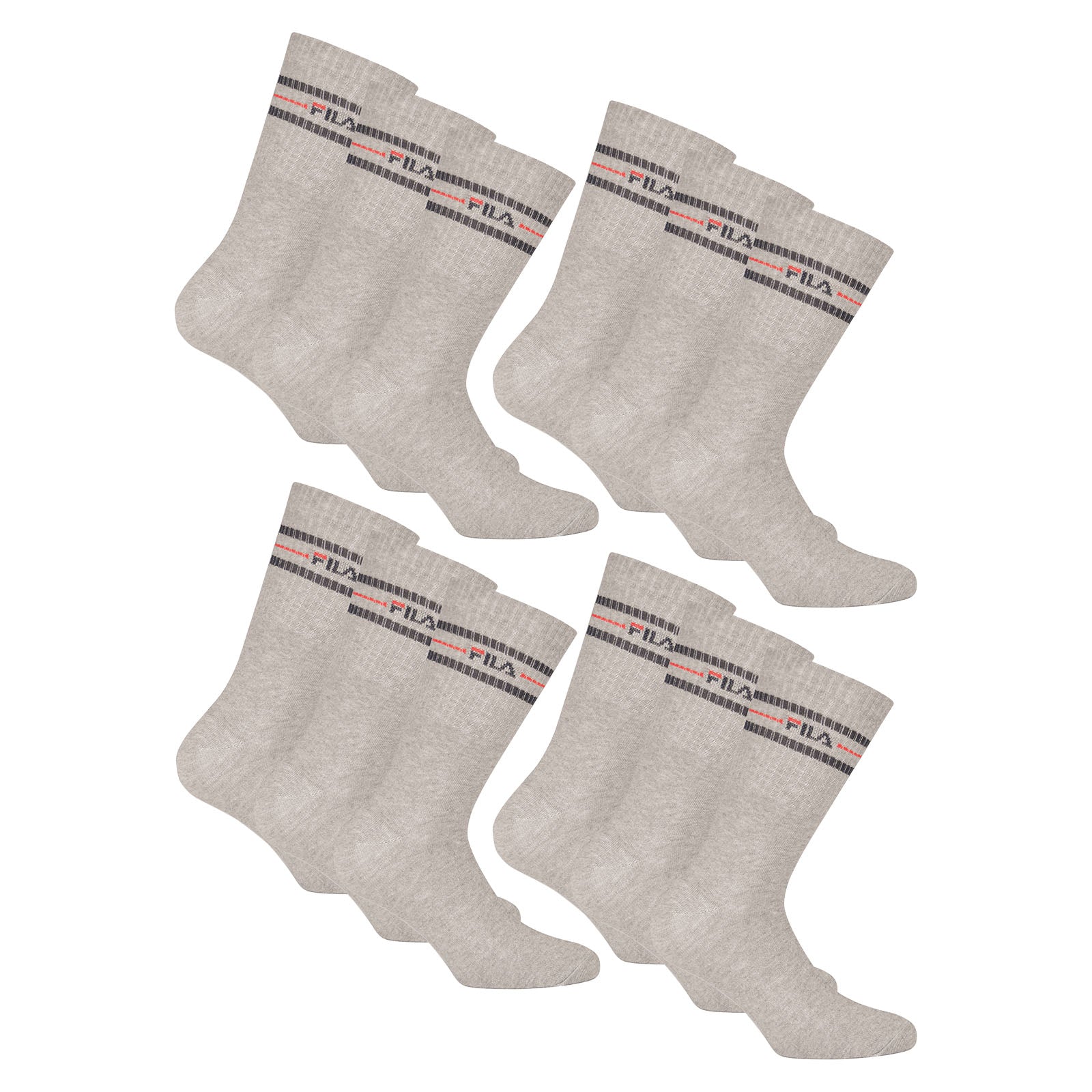FILA Unisex Socken 12 Paar - Street, Sport, Lifestyle, Socks Set, Stripes (4x 3 Paar)