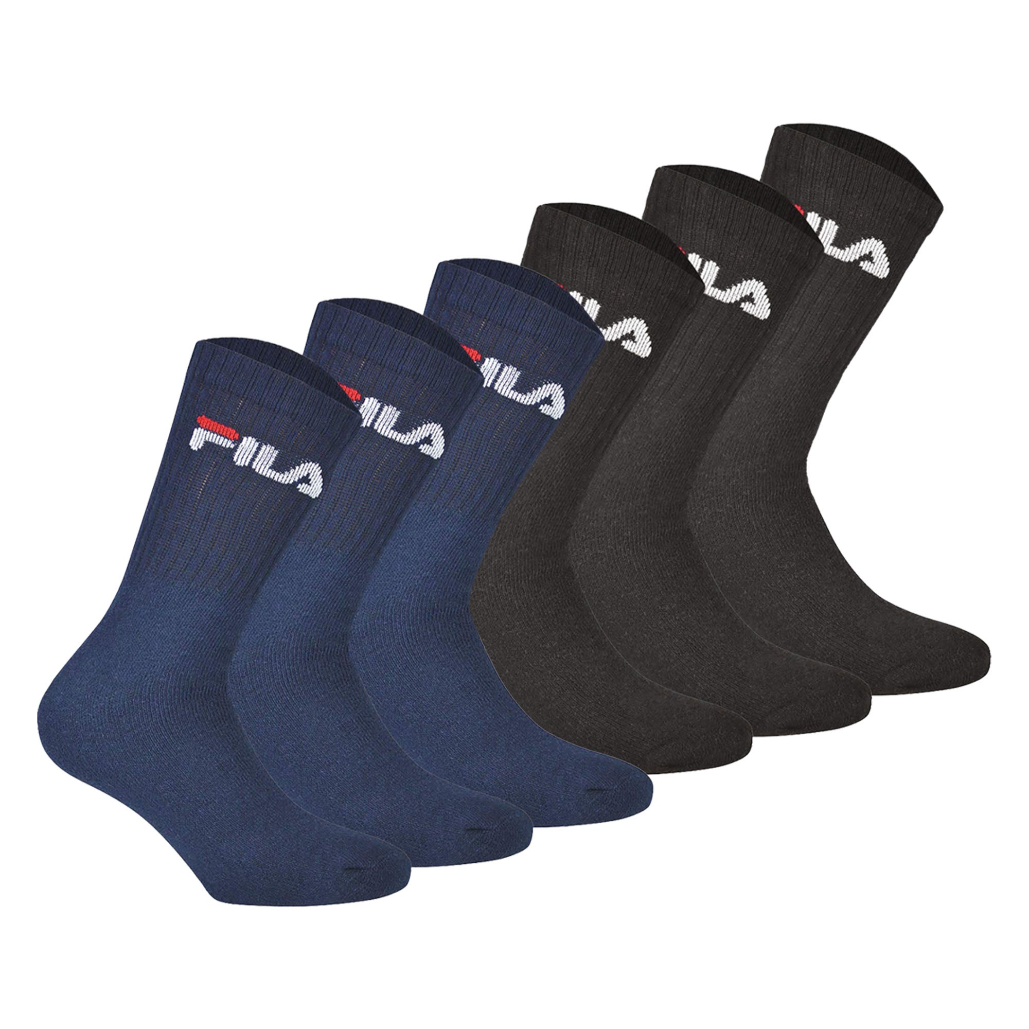 FILA Unisex Socken, 6er Pack - Crew Socks, Frottee, Tennis, Sport (2x 3 Paar)