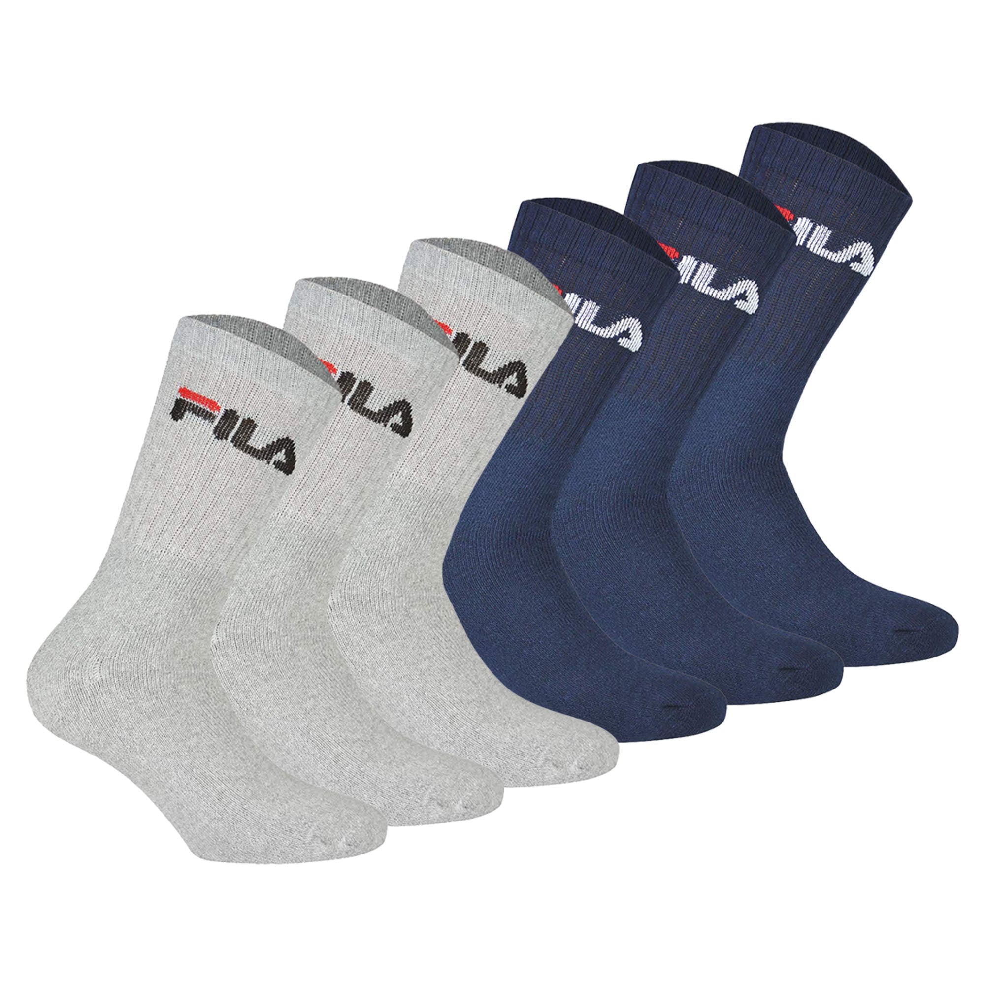 FILA Unisex Socken, 6er Pack - Crew Socks, Frottee, Tennis, Sport (2x 3 Paar)