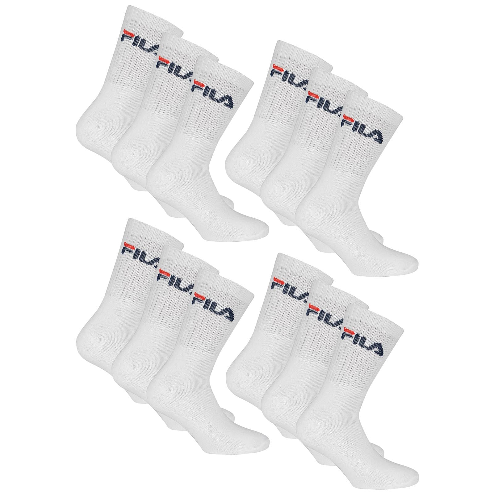 FILA Unisex Socken 12 Paar - Tennissocken, Crew Socks, Frottee, Sport (4x3-Pack)