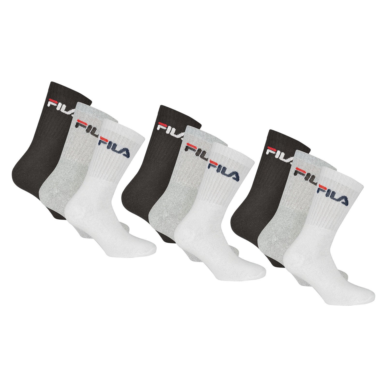 FILA Unisex Socken 9 Paar - Tennissocken, Crew Socks, Frottee, Sport (3x3-Pack)