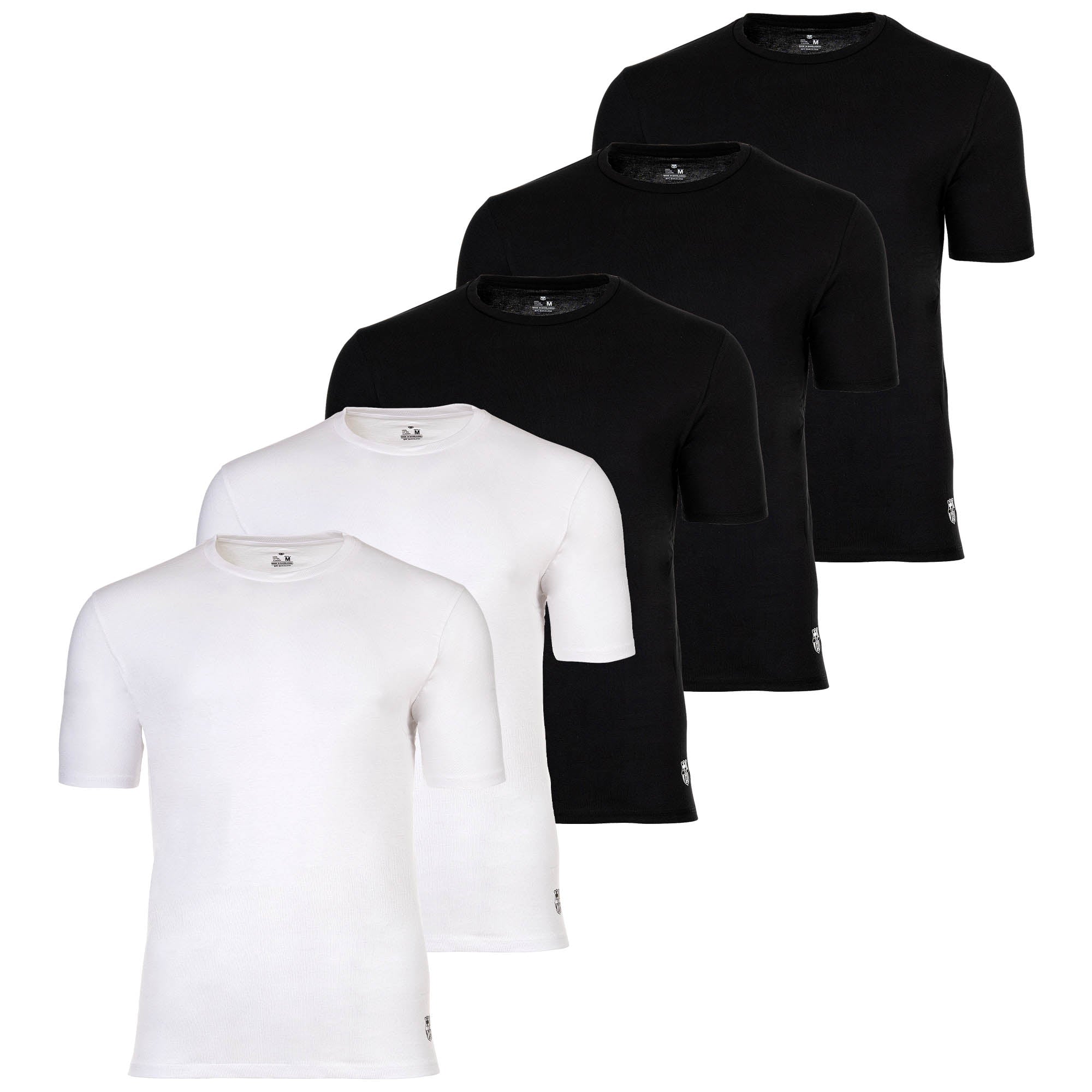 FC Barcelona Herren T-Shirts, 5er Pack - U-Neck Undershirts, Baumwolle, Rundhals, Logo, einfarbig