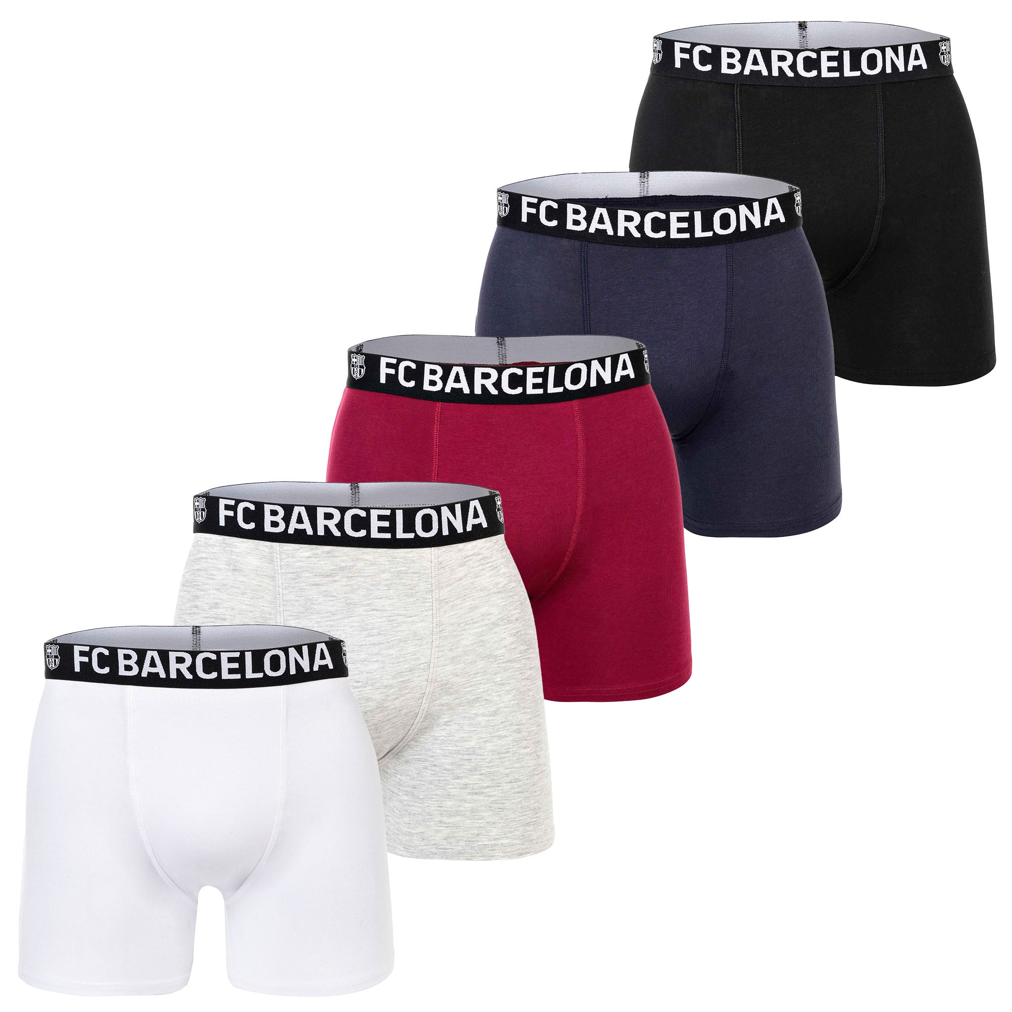 FC Barcelona Jungen Boxershorts, 5er Pack - Boxer Trunks, Baumwollmischung, Logobund, einfarbig