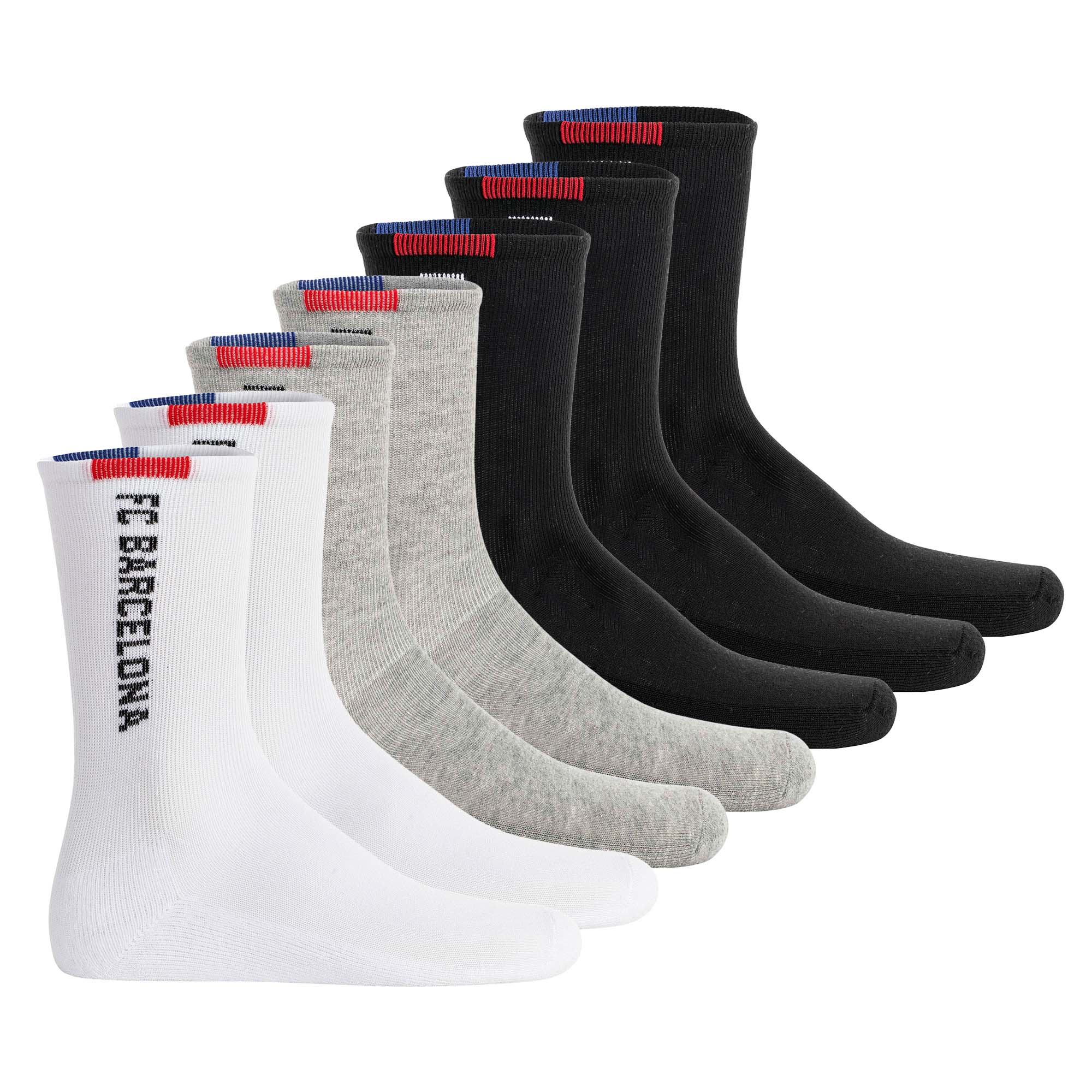 FC Barcelona Kinder Socken, 7er Pack - Tennis Socks, Schriftzug-Logo, Baumwollmischung, einfarbig