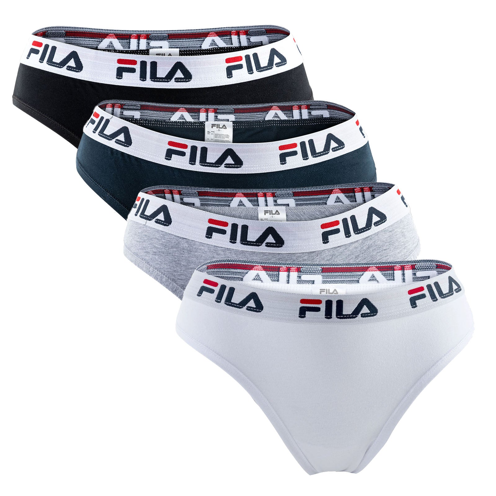 FILA Damen Brazilian Slip - 4er Pack, Logo-Bund, Cotton Stretch, einfarbig