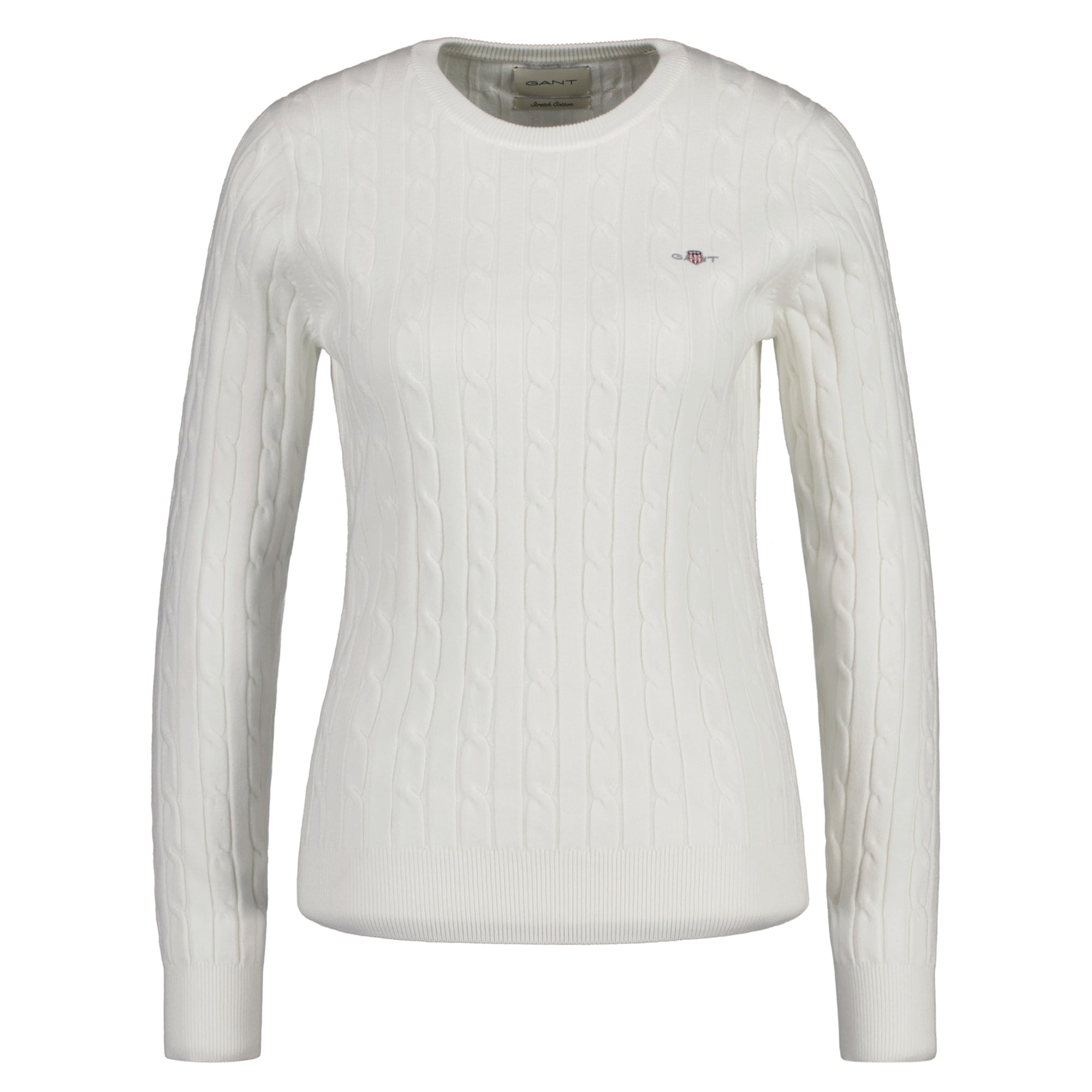 GANT Damen Pullover - STRETCH COTTON CABLE C-NECK, Rundhals, Zopfstrick, Logo