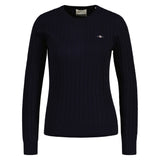 GANT Damen Pullover - STRETCH COTTON CABLE C-NECK, Rundhals, Zopfstrick, Logo