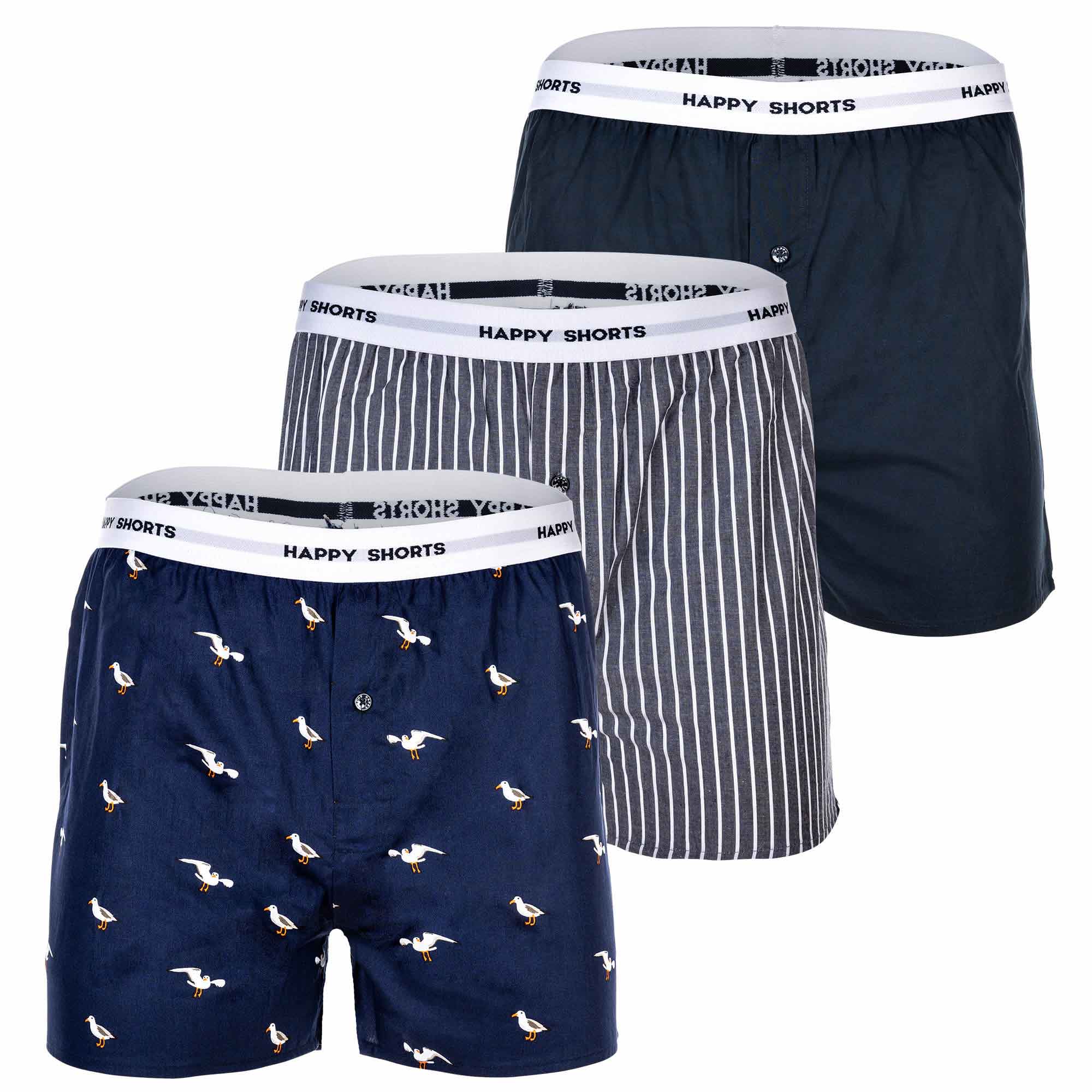 Happy Shorts Herren Webboxershorts, 3er Pack - American Style, Baumwolle, gemustert