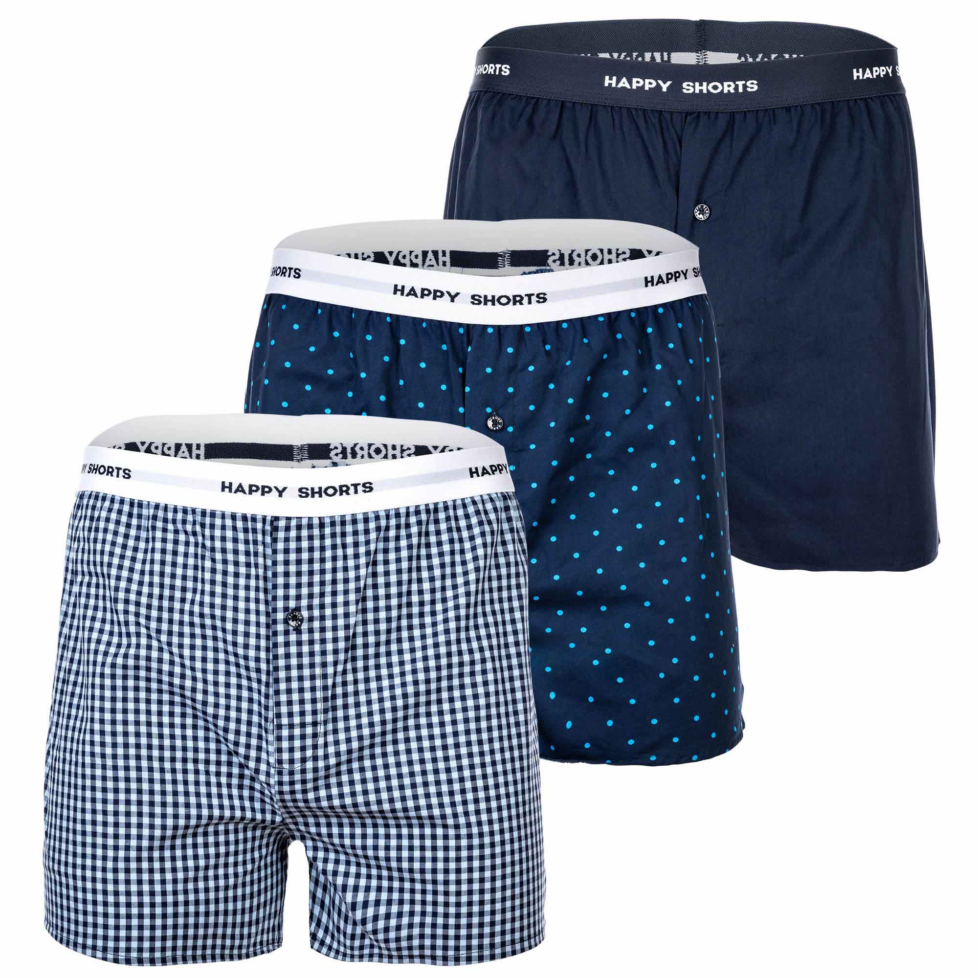 Happy Shorts Men's woven boxer shorts, pack of 3 – American style, cotton, patterned