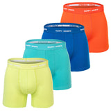 Happy Shorts Herren Boxer Shorts, 4er Pack - Retro Jersey, einfarbig, Logobund