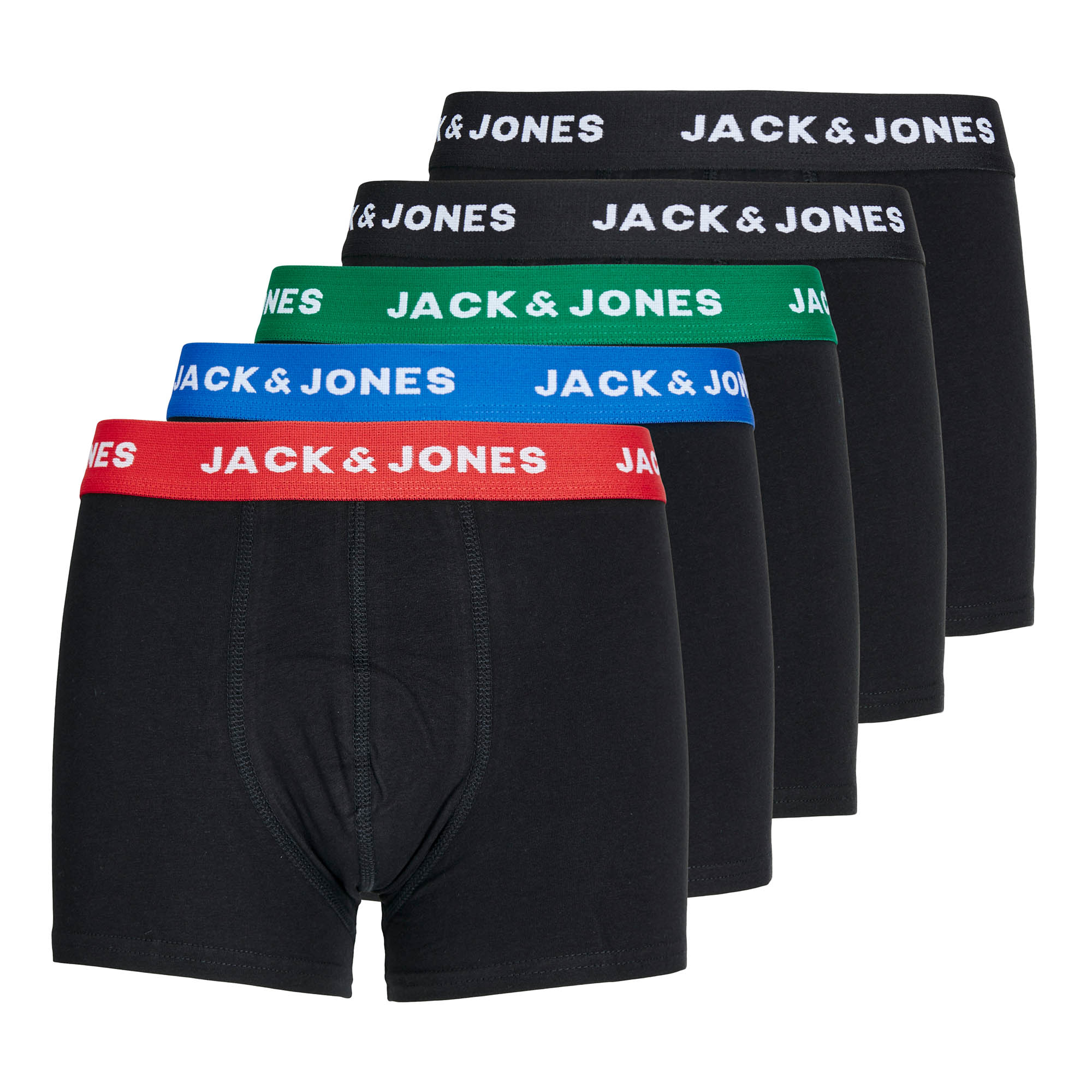 JACK & JONES Boy's Boxer Shorts, Pack of 5 - JACHUEY TRUNKS, Cotton Stretch, Logo Waistband