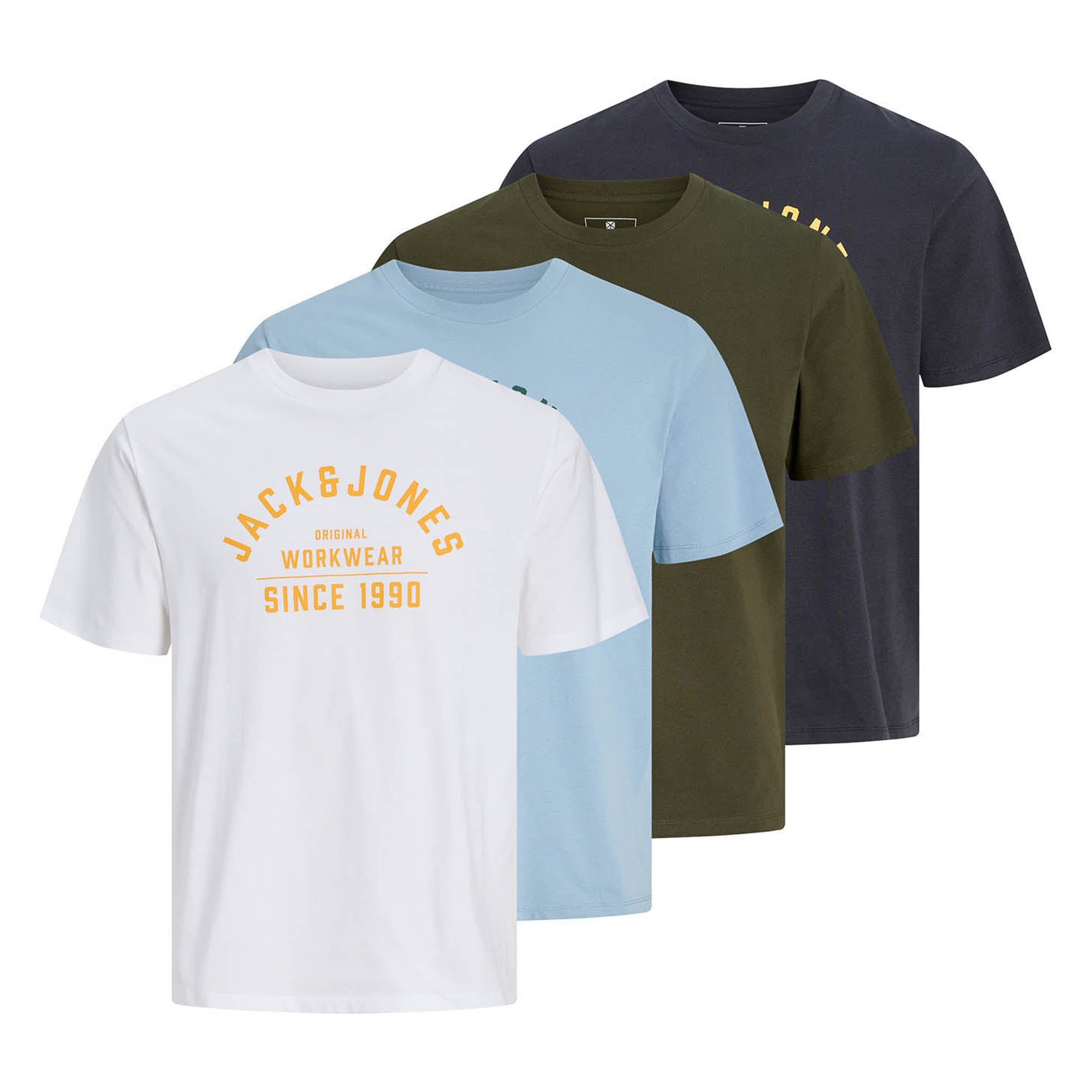 JACK&JONES Men T-shirts, 4-pack – JPRBLUTHOR TEE, crew neck, logo, cotton