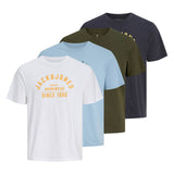 JACK&JONES Herren T-Shirts, 4er Pack - JPRBLUTHOR TEE, Rundhals, Logo, Baumwolle