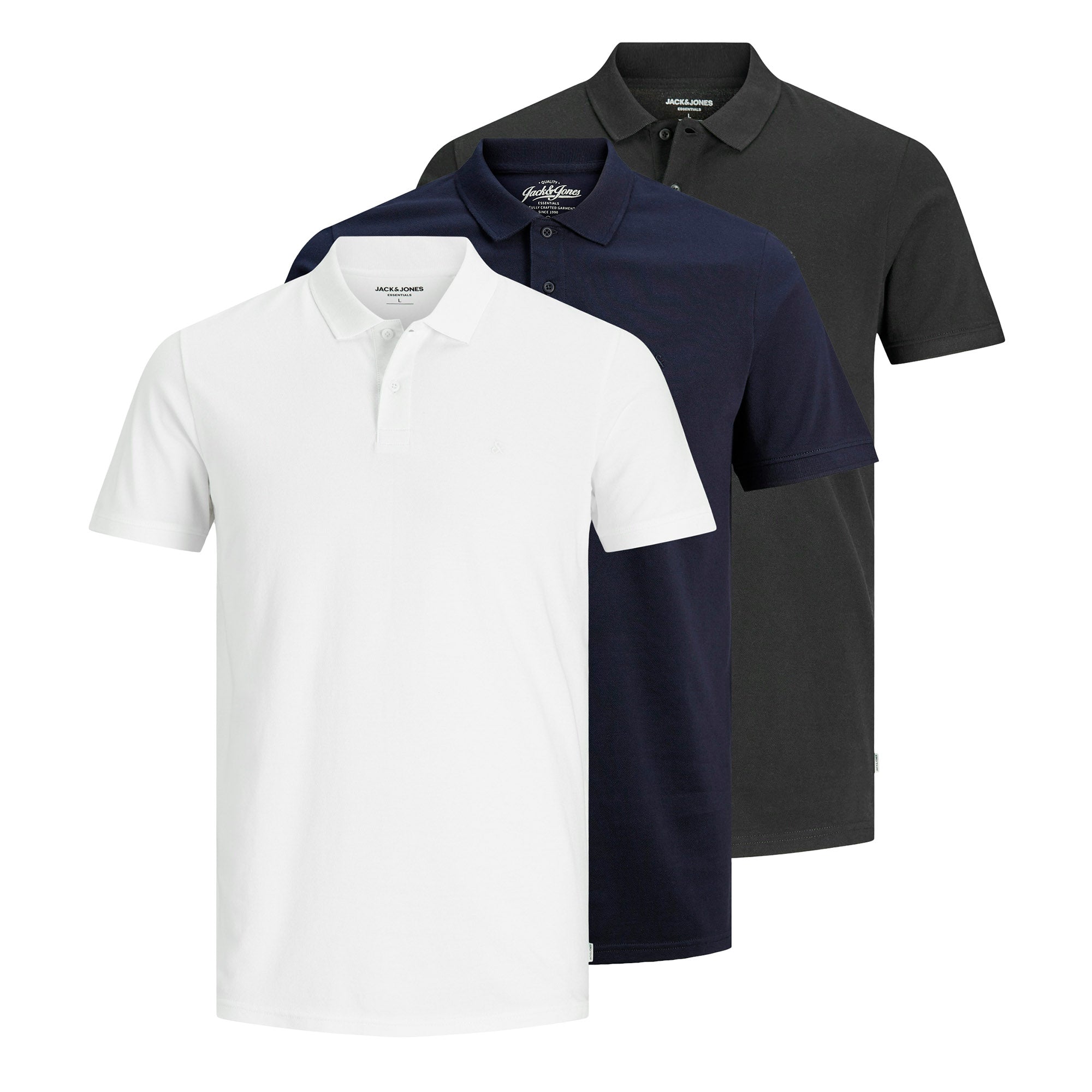 JACK&JONES Herren Poloshirts, 3er Pack - JJEBASIC POLO 3PK, Kurzarm, einfarbig, Baumwolle