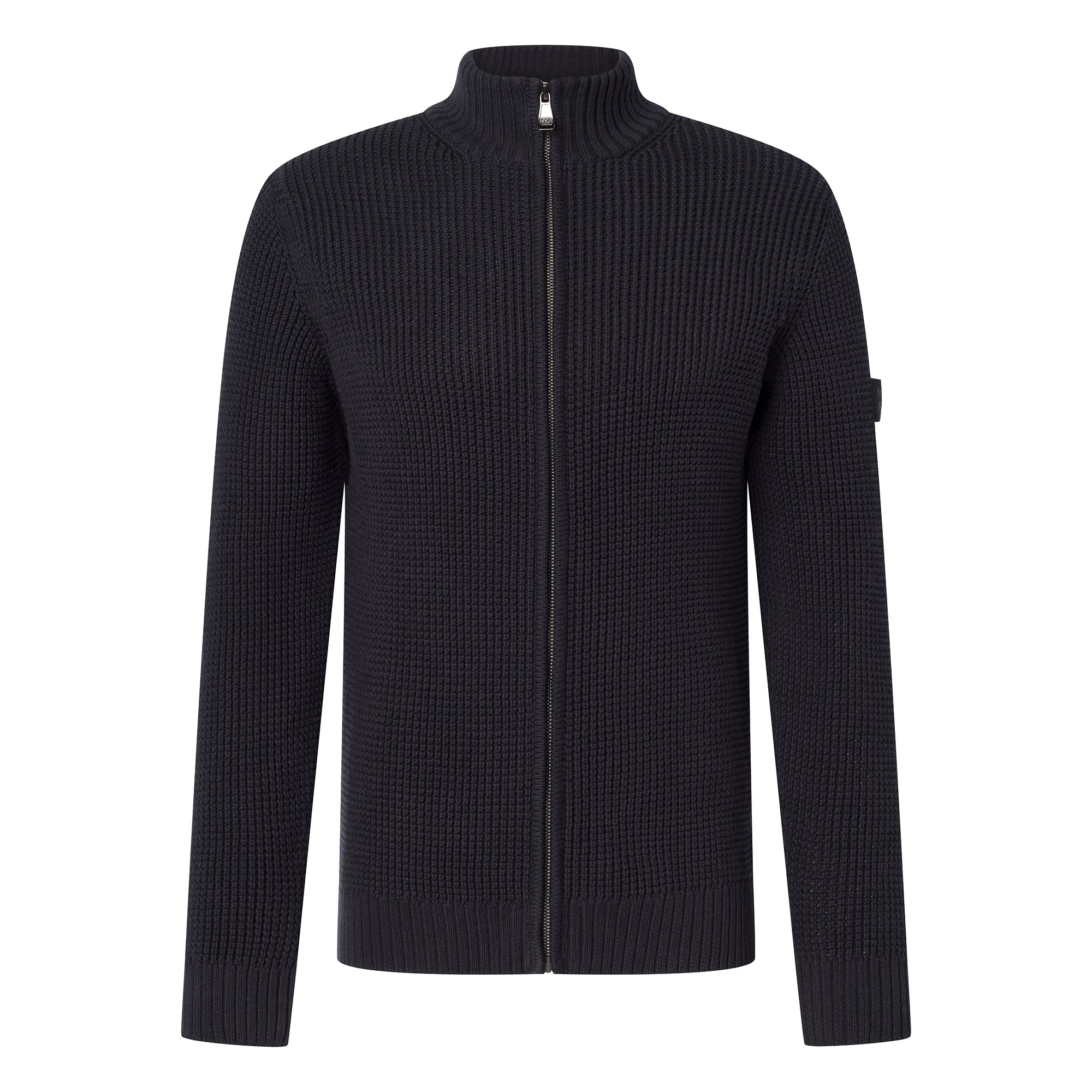 JOOP! JEANS Men's Cardigan - Hajoros, cotton, chunky knit, zip-up jacket, stand-up collar, zipper