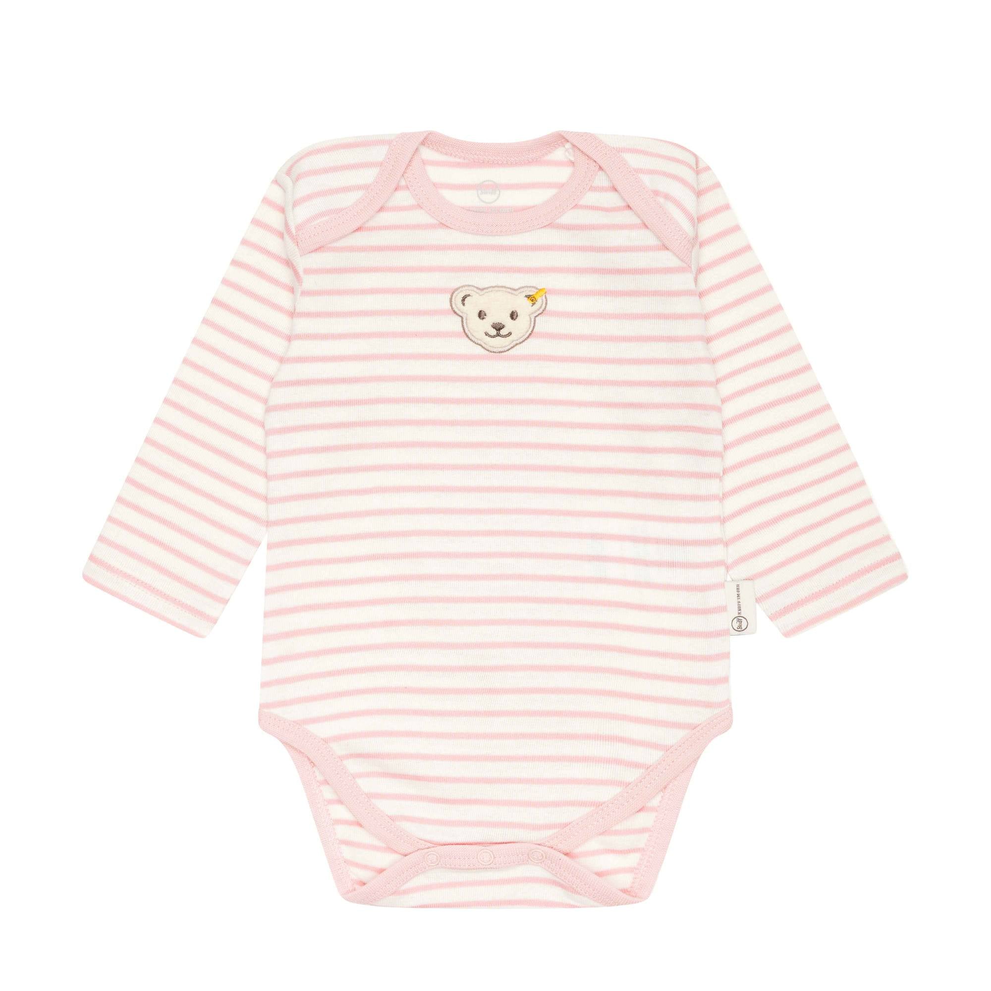 Steiff Baby Body - Romper Suit, Sotton, Bear, Stripes, Logo, long sleeve