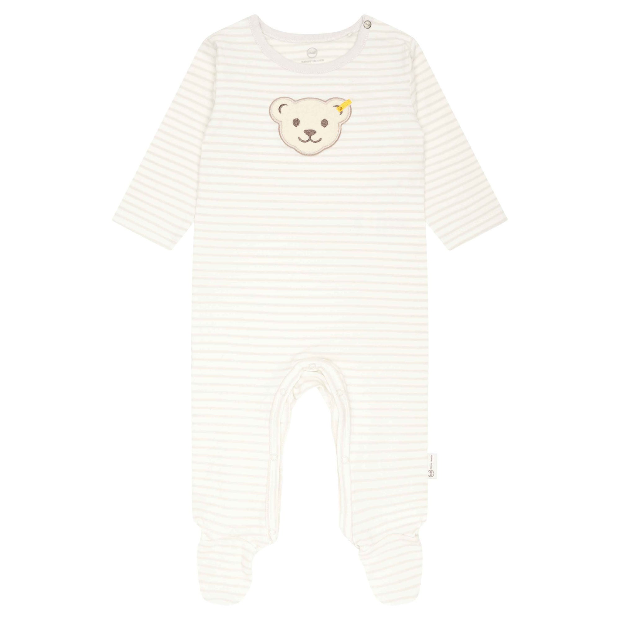 Steiff Baby Strampler - Einteiler, Baumwolle, Bär, Streifen, Druckknöpfe, Logo, langarm