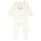Steiff Baby Strampler - Einteiler, Baumwolle, Bär, Streifen, Druckknöpfe, Logo, langarm