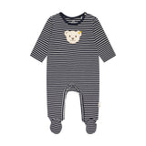 Steiff Baby Strampler - Einteiler, Baumwolle, Bär, Streifen, Druckknöpfe, Logo, langarm