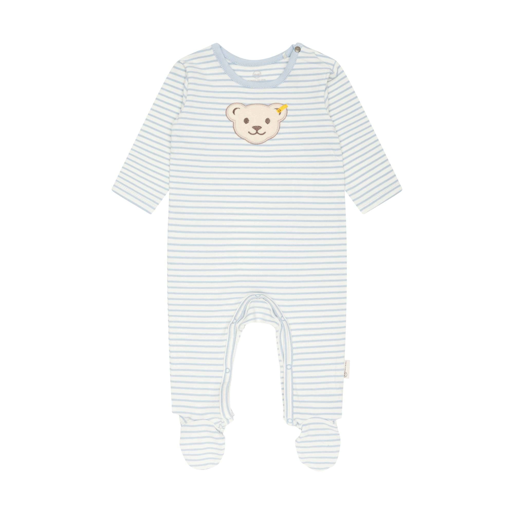 Steiff Baby Strampler - Einteiler, Baumwolle, Bär, Streifen, Druckknöpfe, Logo, langarm