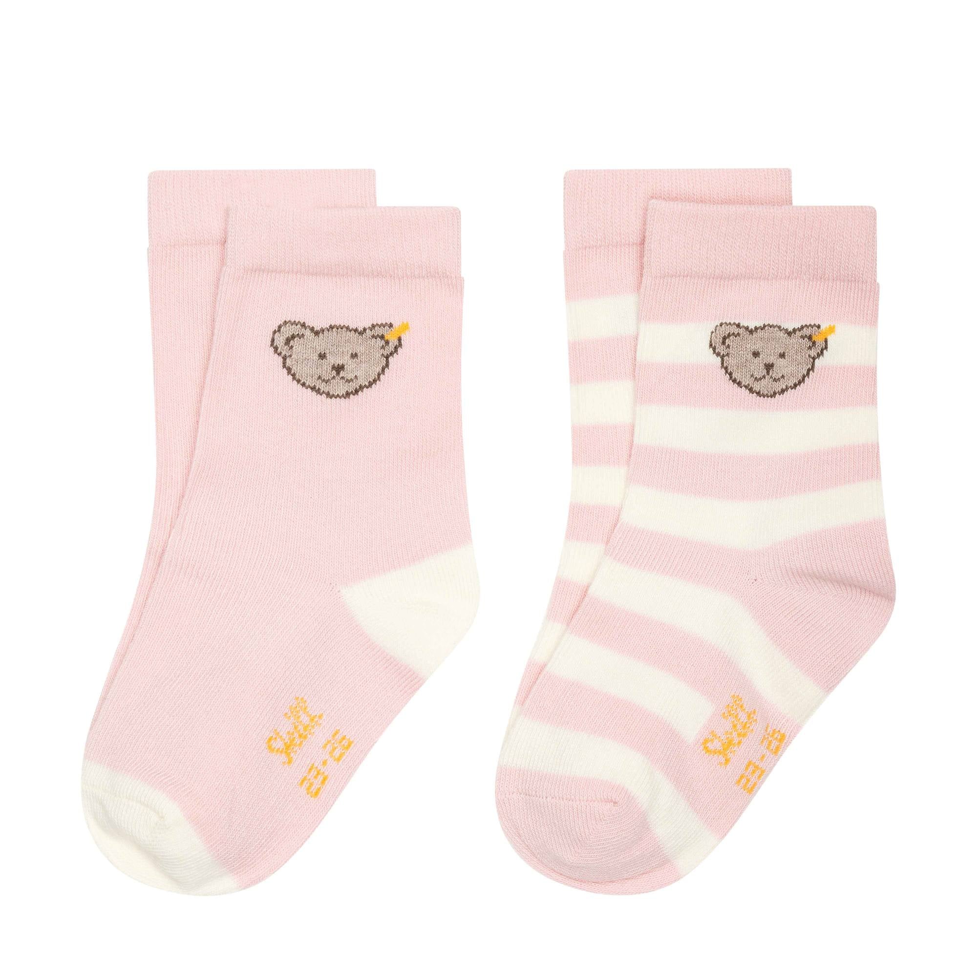 Steiff children's unisex socks, 2-pack - organic cotton, teddy motif, uni/striped