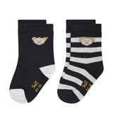 Steiff Kinder Unisex Socken, 2er Pack - Bio-Baumwolle, Teddy-Motiv, uni/gestreift