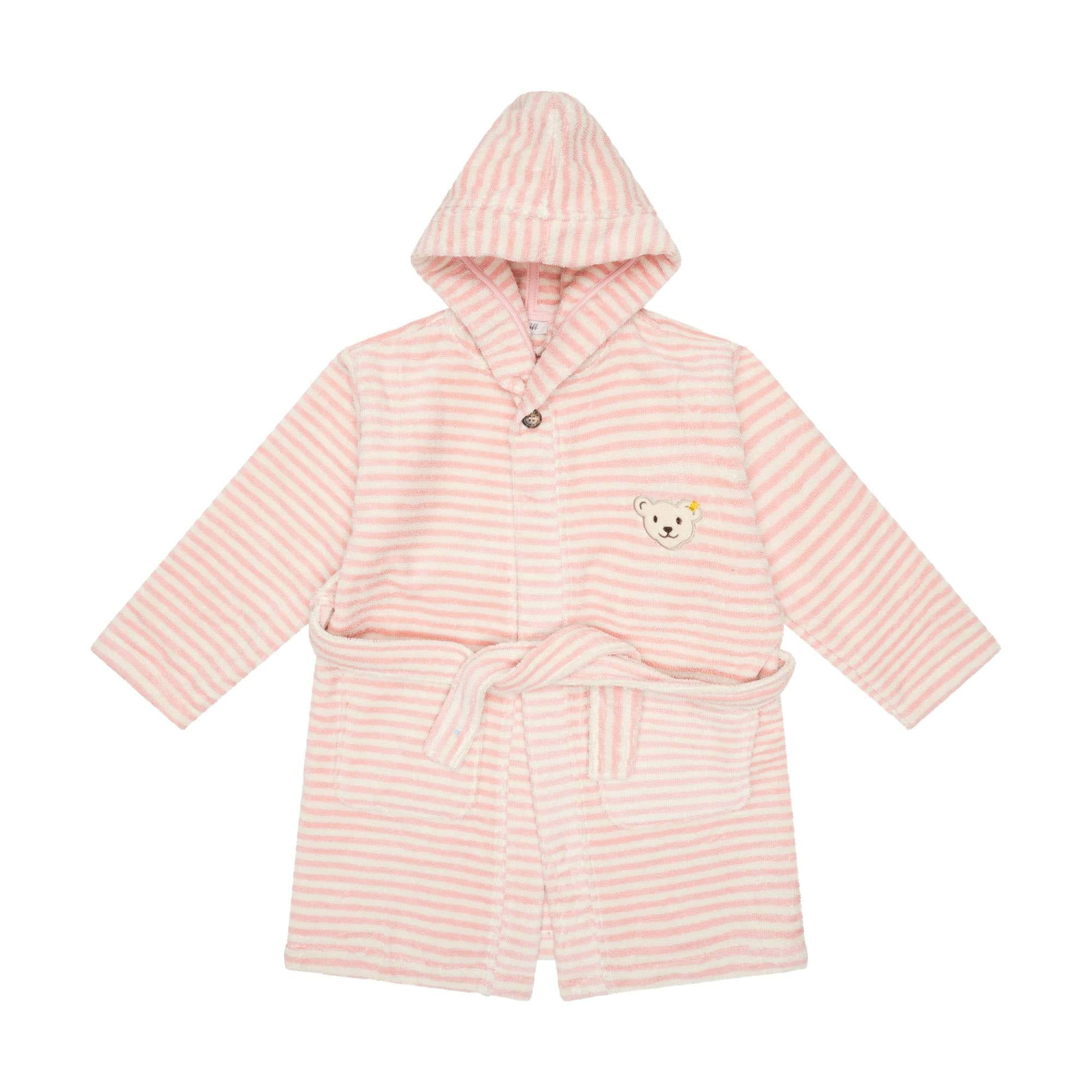 Steiff Children Bathrobe - Swimwear, Cotton, Hood, Pocket, Stripes, Bear
