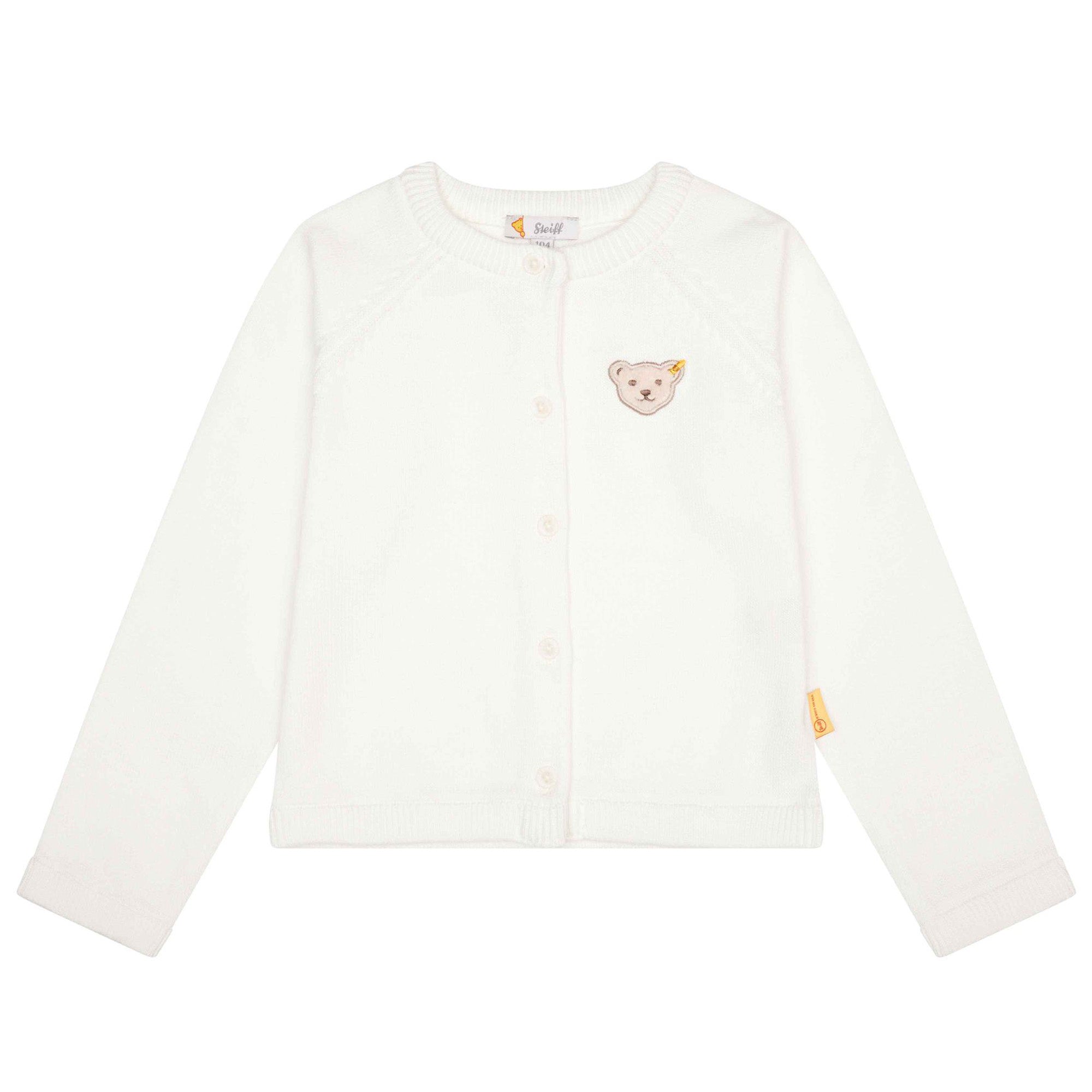 Steiff Mädchen Strickjacke - Teddy-Applikation, Rundhals, Knopfleiste, Baumwolle