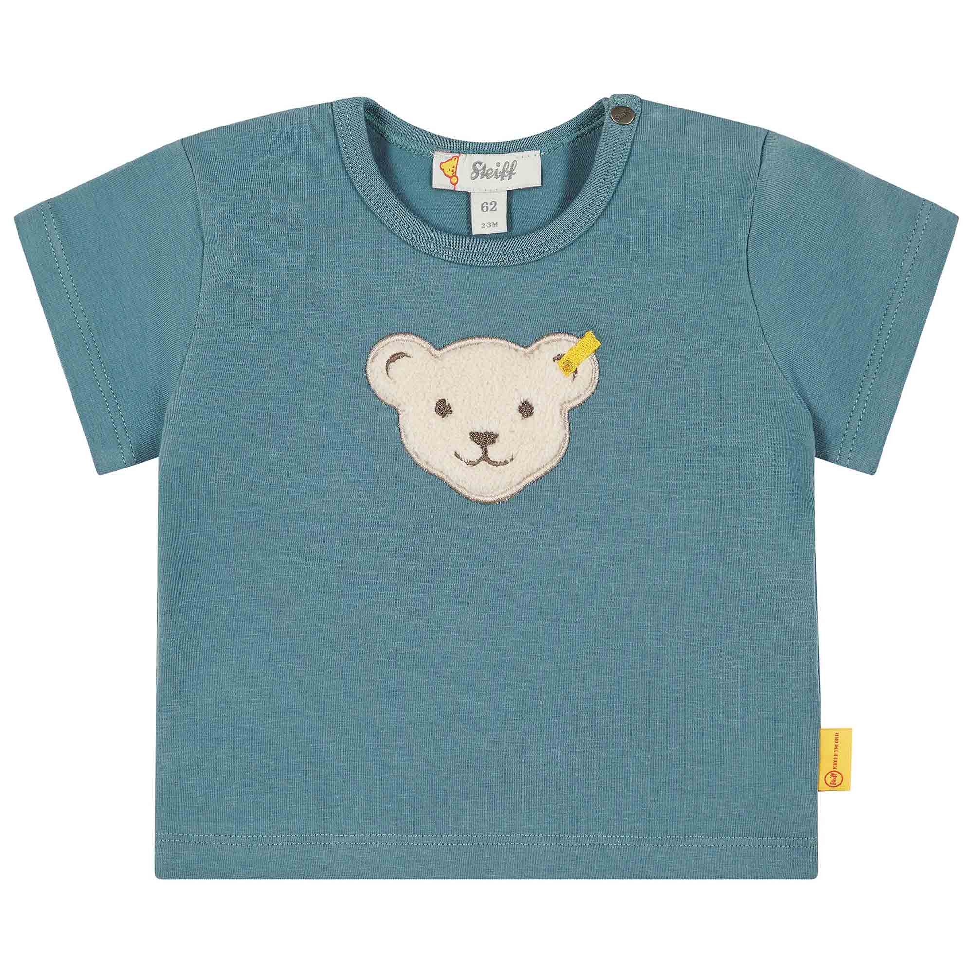 Steiff Baby T-Shirt - Basic, Kurzarm, Teddy-Applikation, Cotton Stretch, uni