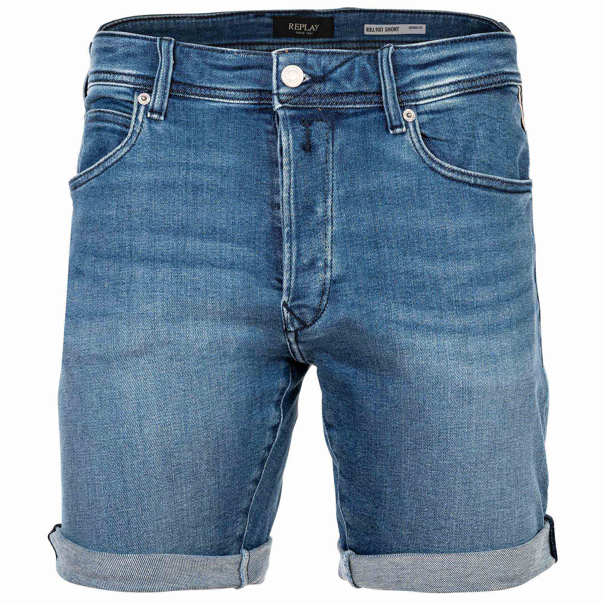 REPLAY Men's Denim Shorts - POWER, Stretch Denim, Bermuda Shorts, Tapered Fit