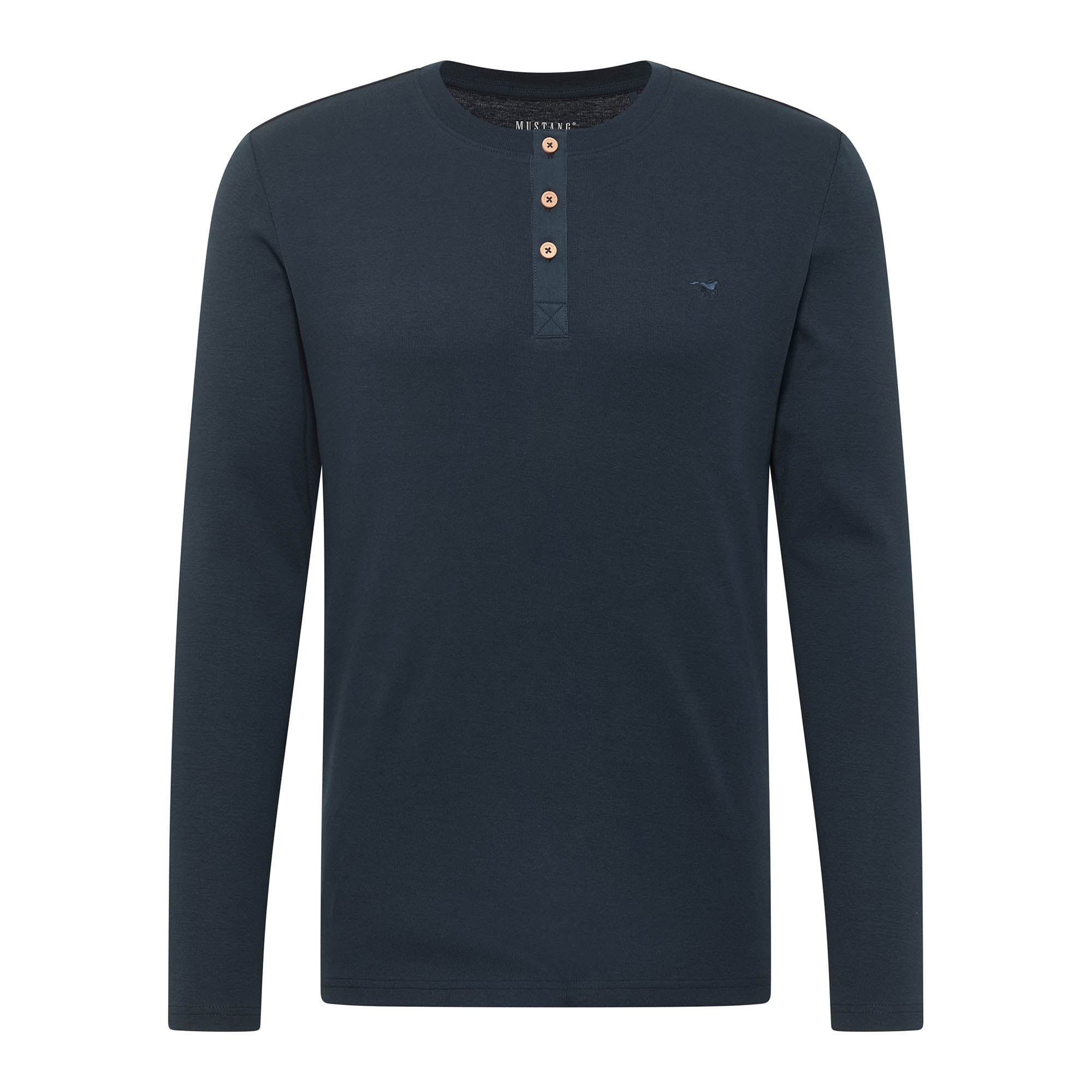 MUSTANG Herren Longsleeve - Arminto, Knit Rib, Henley-Kragen, Slim Fit, Bio-Baumwolle