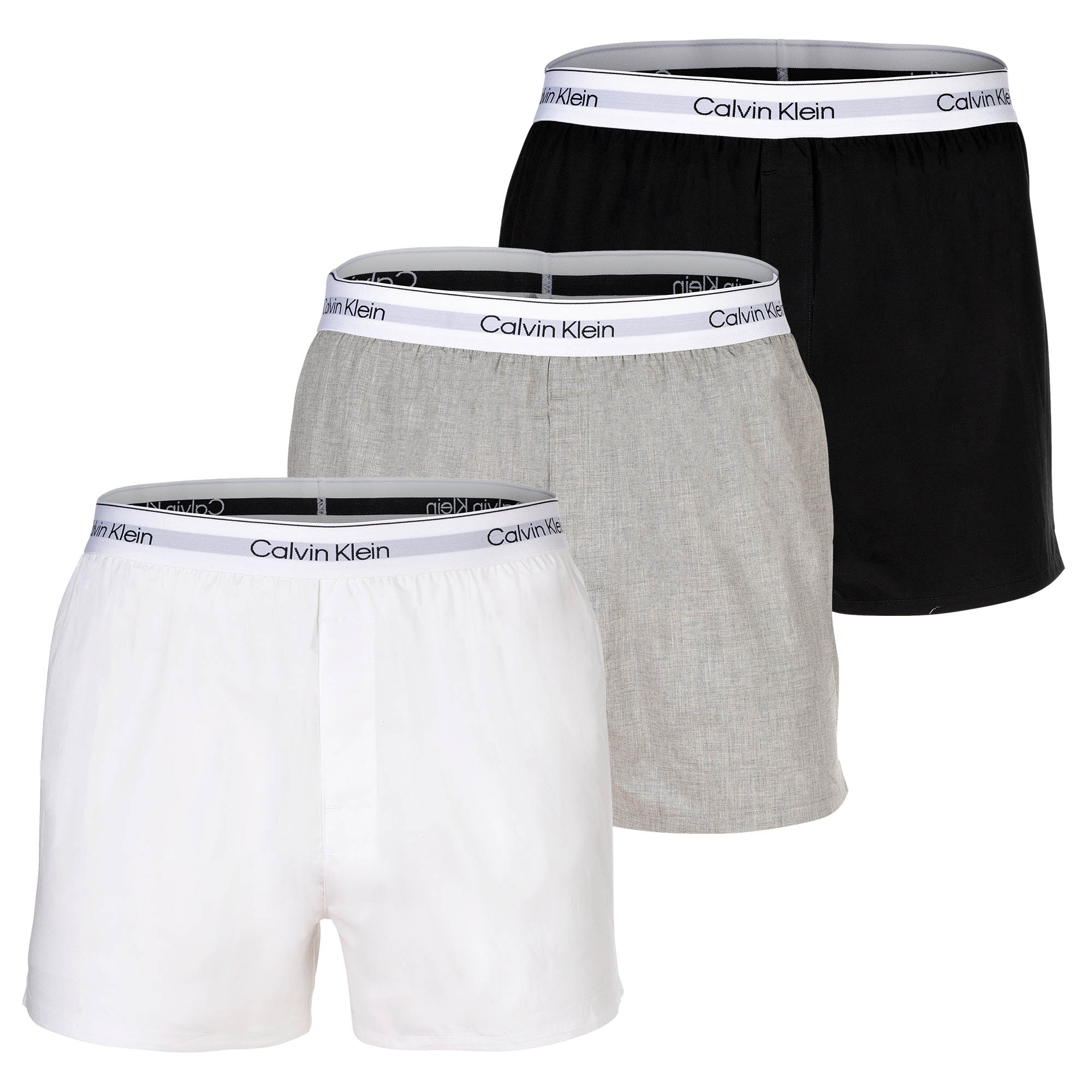Calvin Klein Herren Web-Boxershorts, 3er Pack - Woven Boxers, Boxer Slim, Icon Stretch, Logobund