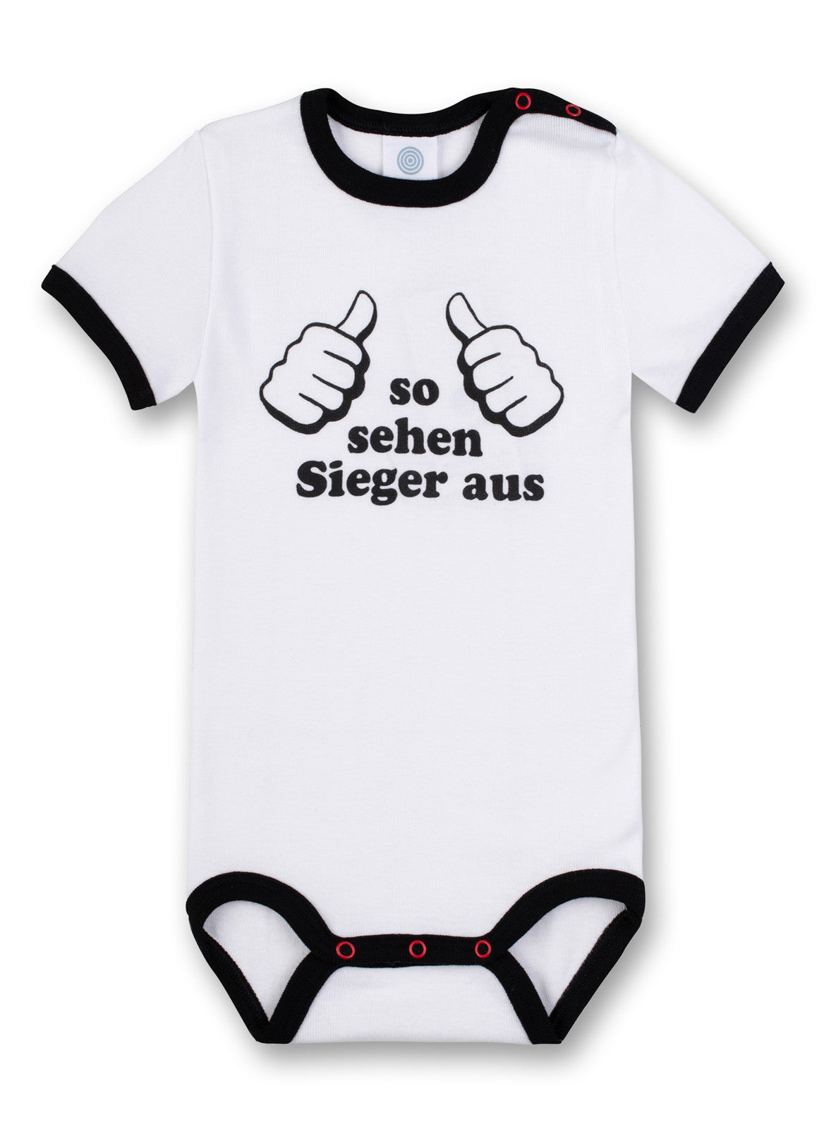 Sanetta Baby Body Short sleeve romper with print "So sehen Sieger aus" - White