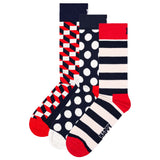 Happy Socks Unisex Socks, 3-Pack - Classic, Pattern, Cotton Blend, Mixed Colors