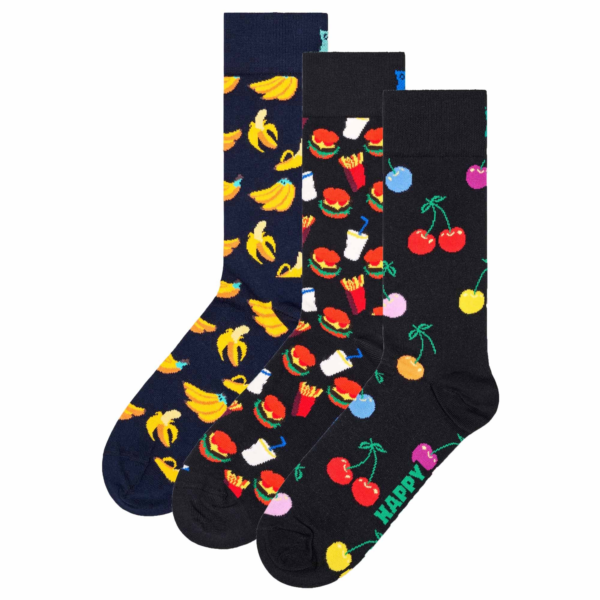 Happy Socks Unisex Socken, 3er Pack - Classic, Muster, Baumwollmischung, gemischte Farben