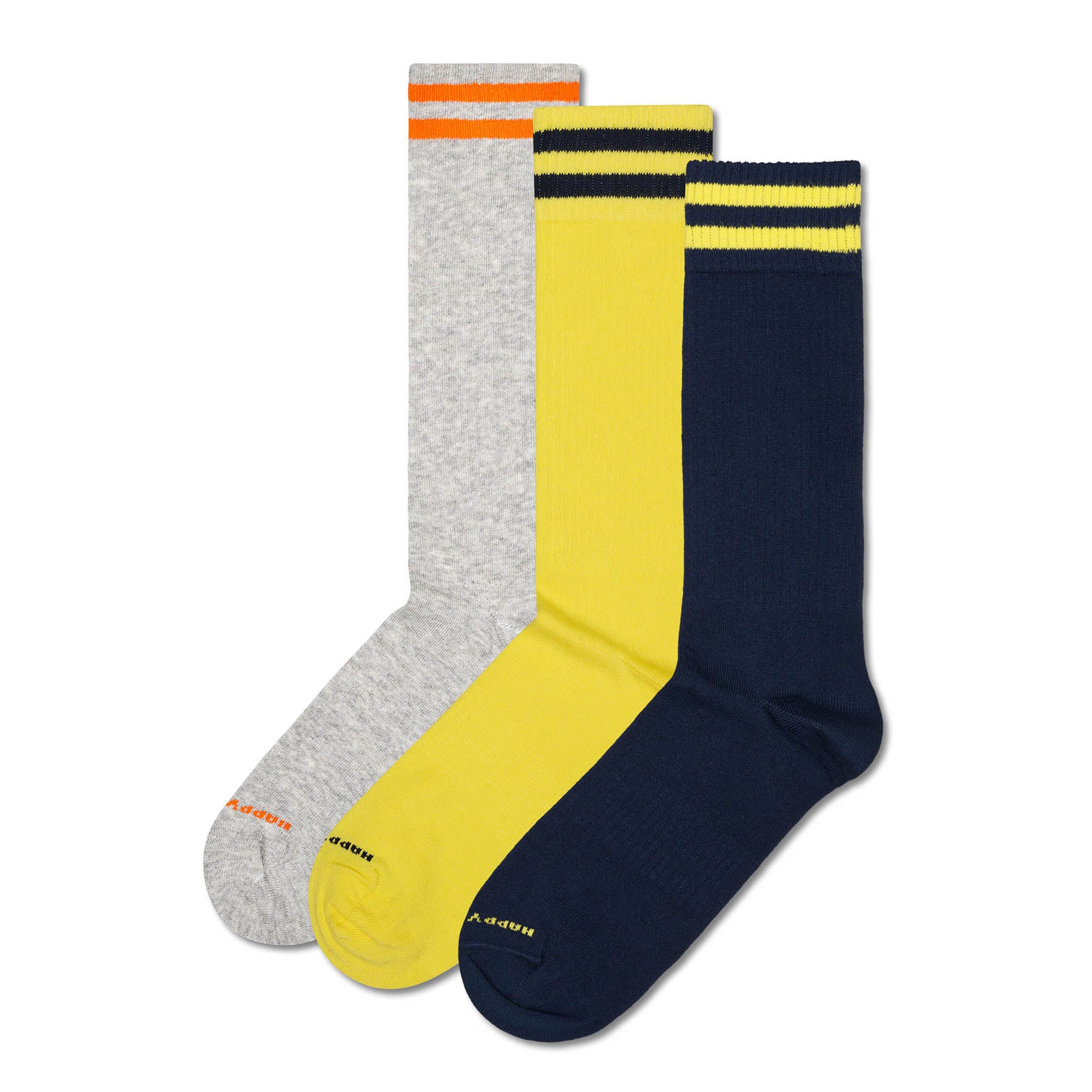 Happy Socks Unisex Socken, 3er Pack - Solid Crew Socks, Baumwolle, Streifen, unifarben, Baumwollmischung