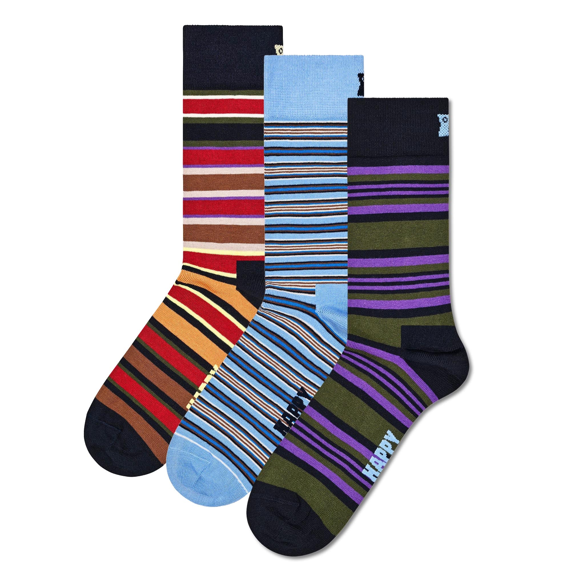 Happy Socks Unisex Socken, 3er Pack - Graphic Socks, Geschenkbox, Streifen, Baumwollmischung