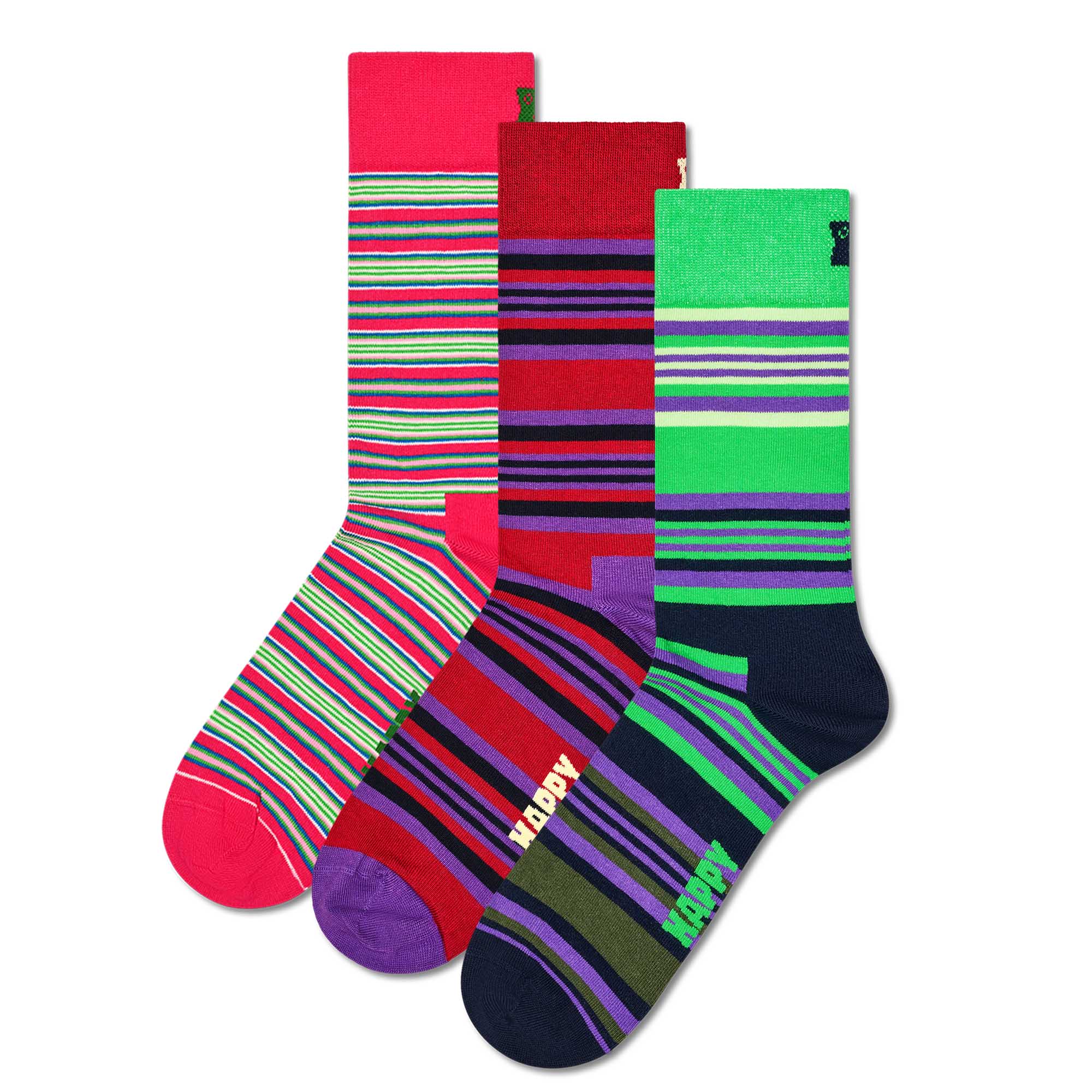 Happy Socks Unisex Socken, 3er Pack - Graphic Socks, Geschenkbox, Streifen, Baumwollmischung