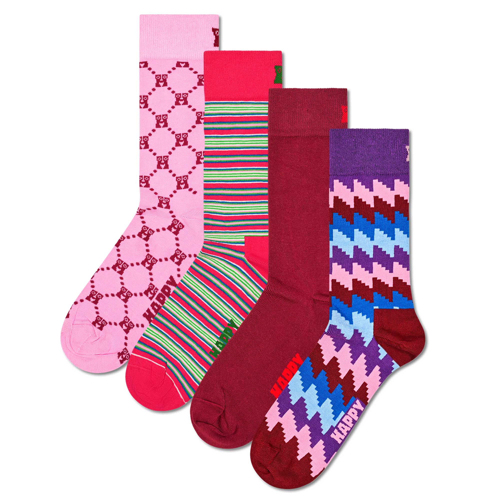 Happy Socks Unisex Socken, 4er Pack - Graphic Socks, Geschenkbox, Streifen, Baumwollmischung