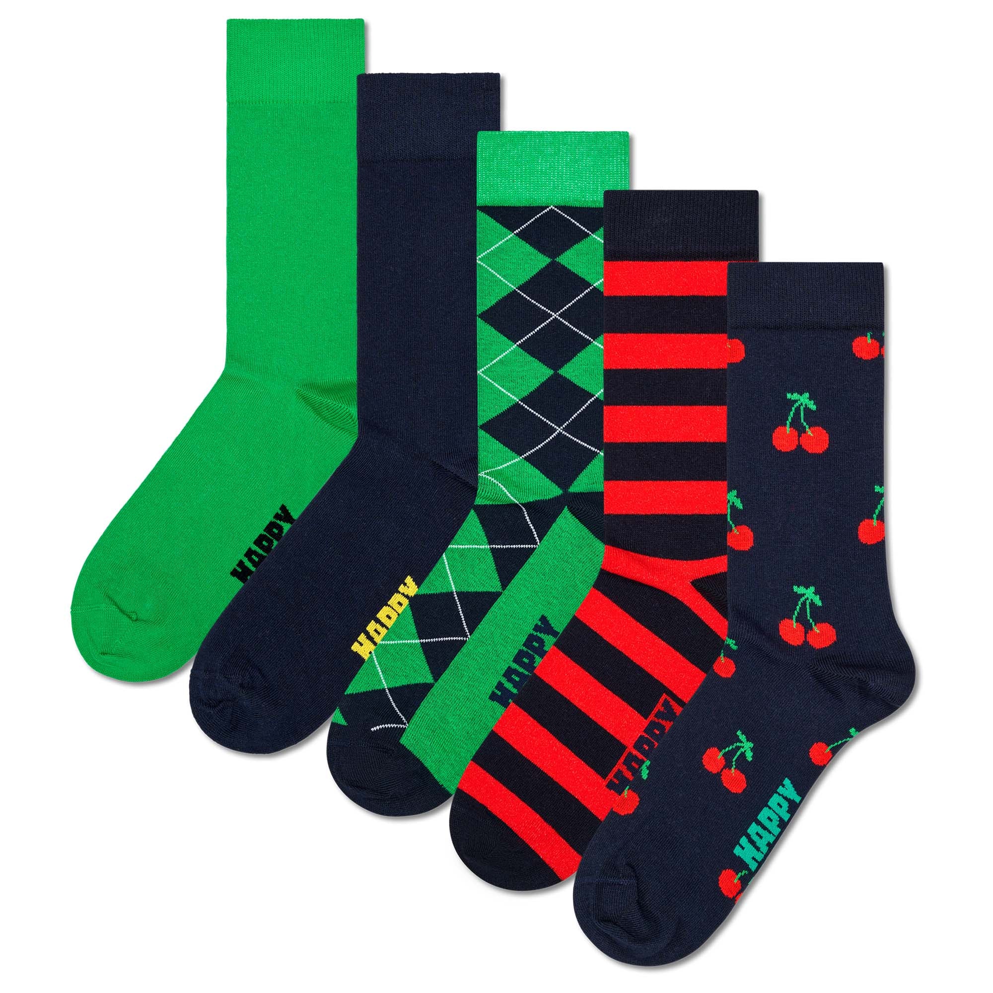 Happy Socks Unisex Socken, 5er Pack - Everyday Crew 5-Pack, Motivsocken, Baumwoll-Mix