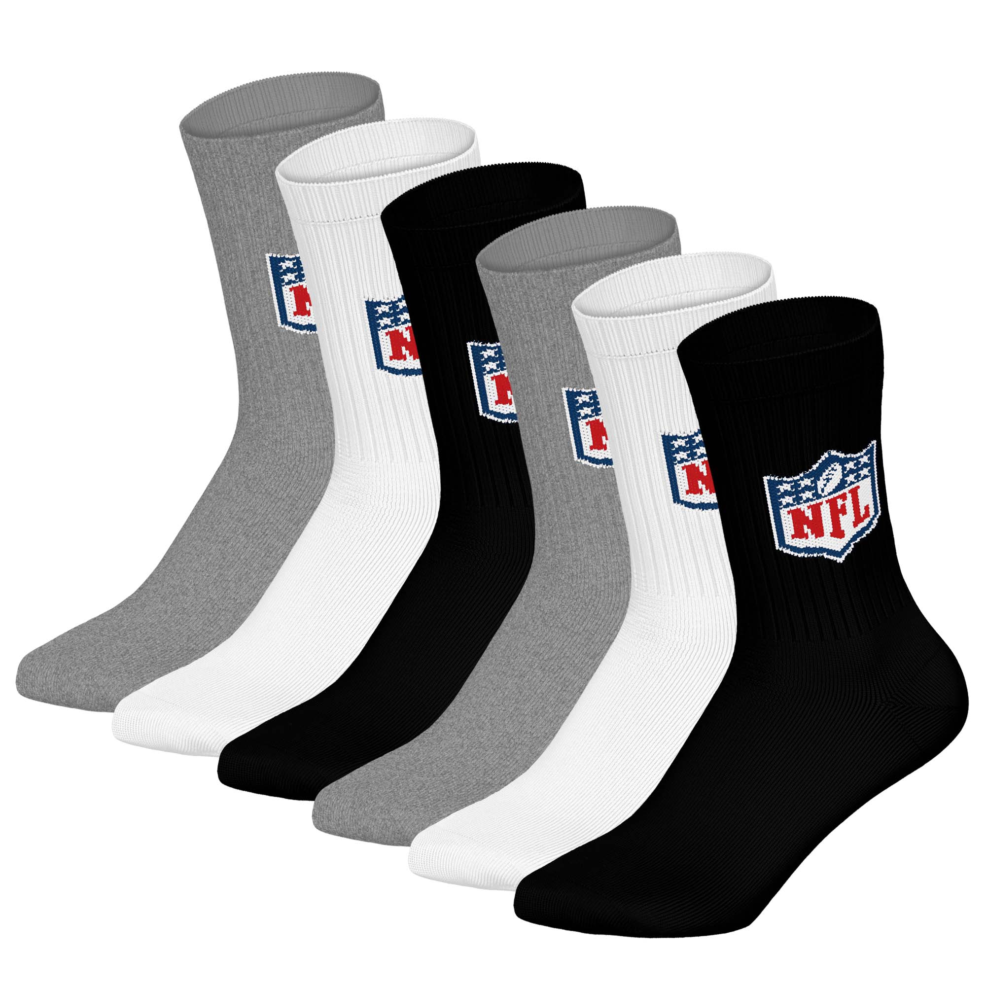 NFL Unisex Socken, 6er Pack - NFL Shield Crew Socks, Logo, Baumwollmischung