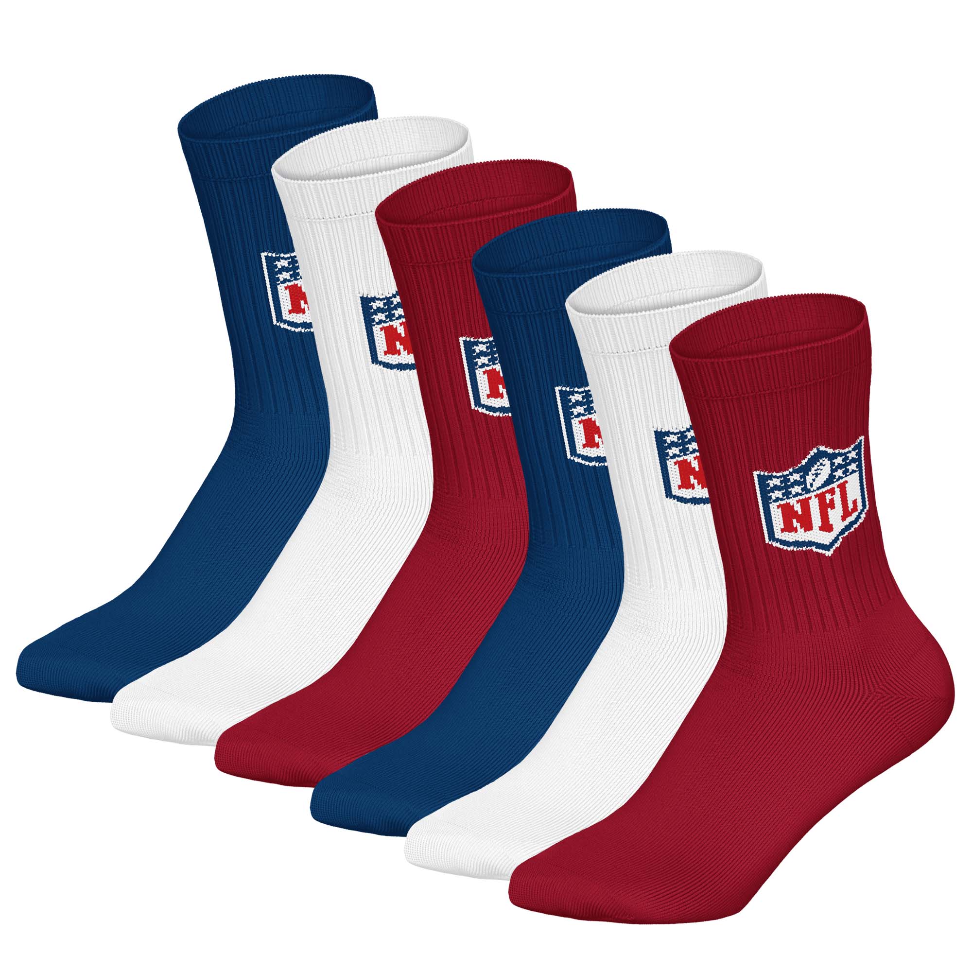 NFL Unisex Socken, 6er Pack - NFL Shield Crew Socks, Logo, Baumwollmischung