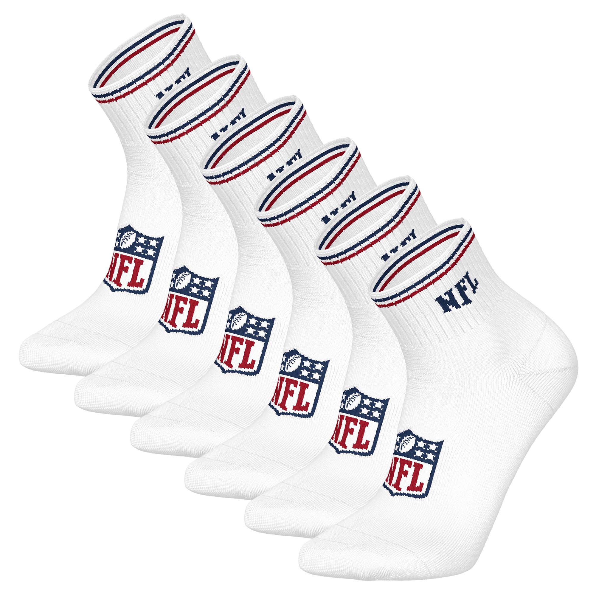 NFL Unisex Quarter Socks, Pack of 6 - NFL Shield Quarter Socks, Logo, Stripes, Cotton Blend