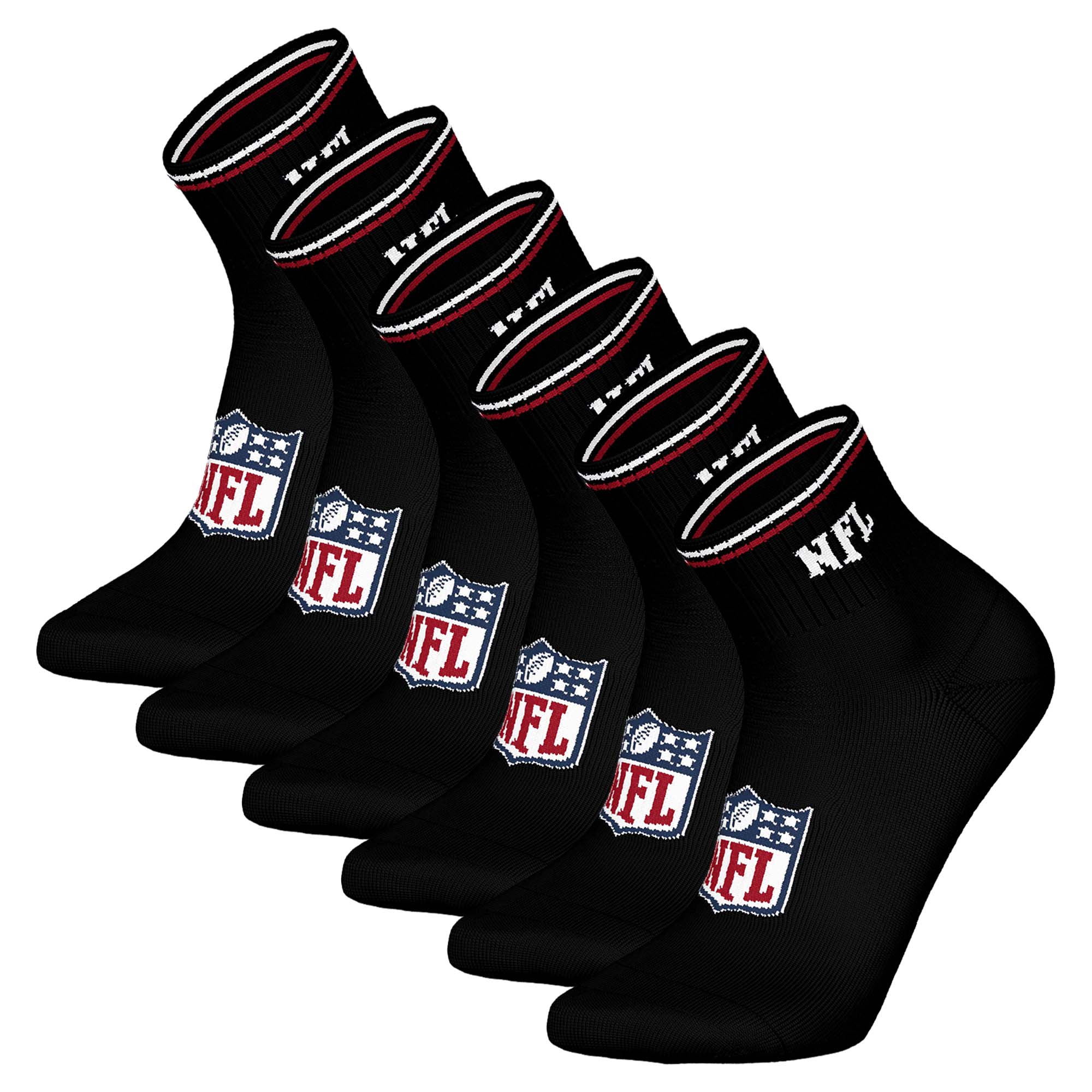 NFL Unisex Quarter-Socken, 6er Pack - NFL Shield Quarter Socks, Logo, Streifen, Baumwollmischung