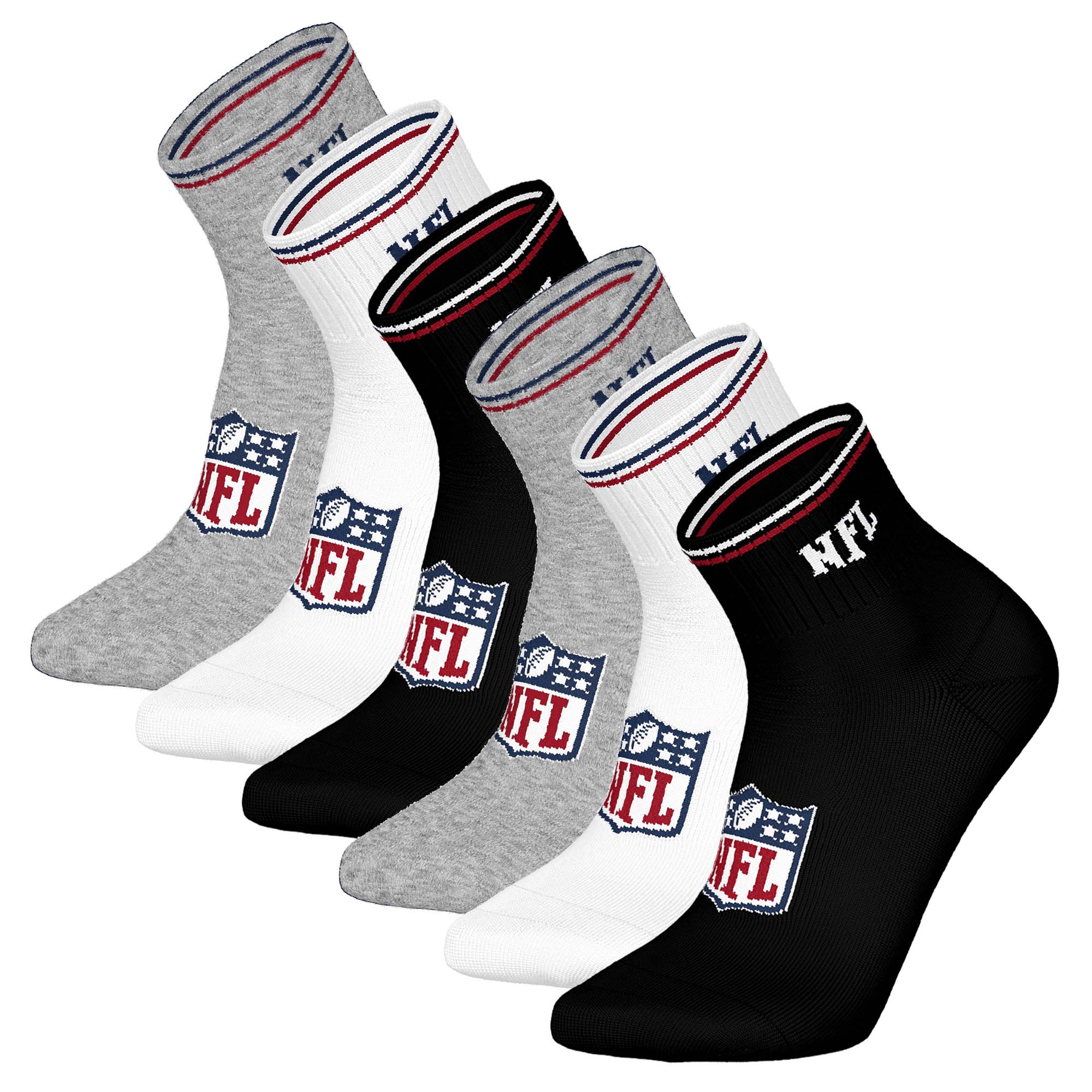 NFL Unisex Quarter-Socken, 6er Pack - NFL Shield Quarter Socks, Logo, Streifen, Baumwollmischung