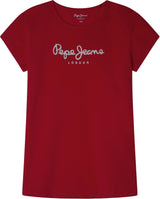 Pepe Jeans Mädchen T-Shirt - HANA GLITTER, Baumwolle, Rundhals, Kurzarm, Glitzer, Logo, einfarbig
