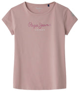 Pepe Jeans Mädchen T-Shirt - HANA GLITTER, Baumwolle, Rundhals, Kurzarm, Glitzer, Logo, einfarbig